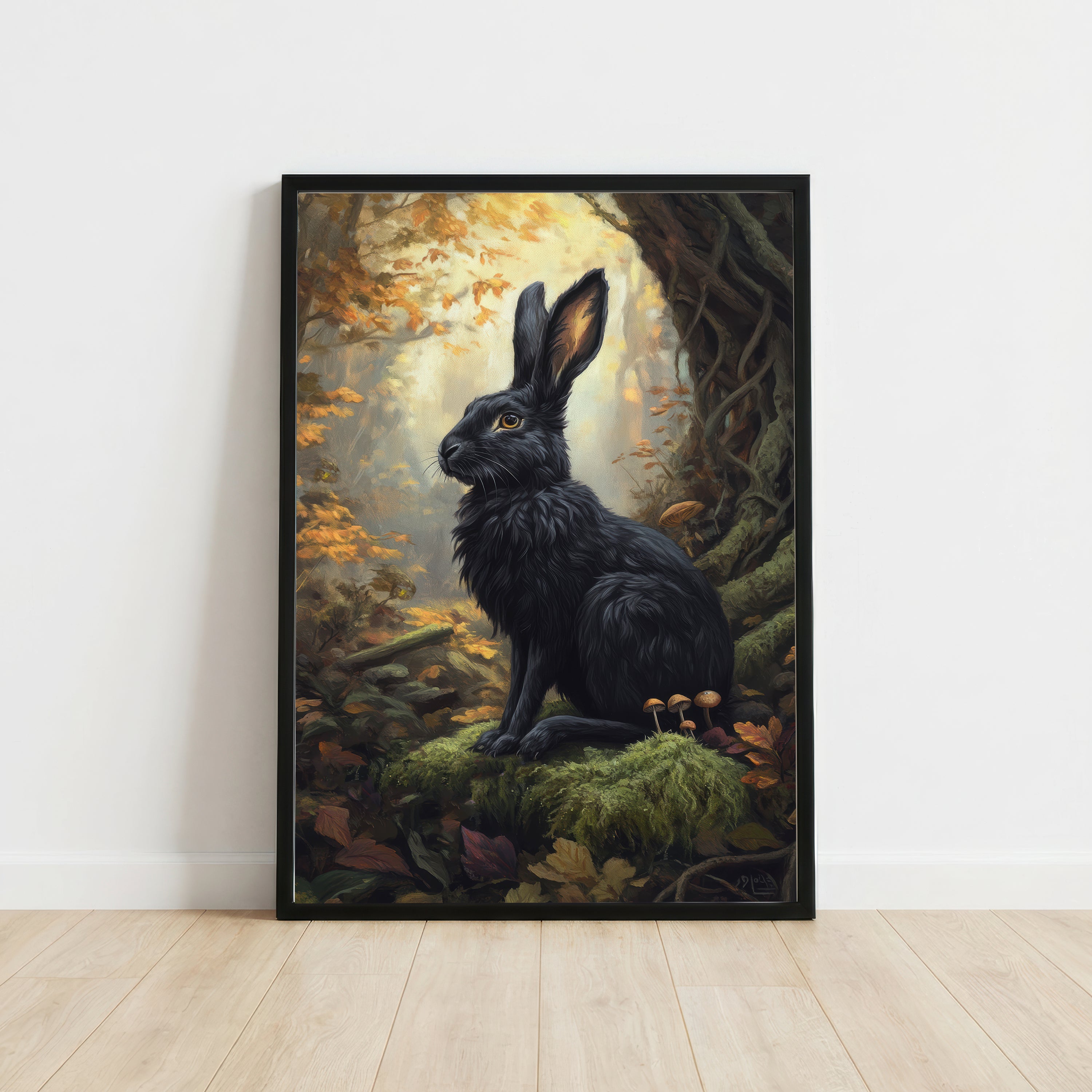 Black Rabbit Woodland Art Print