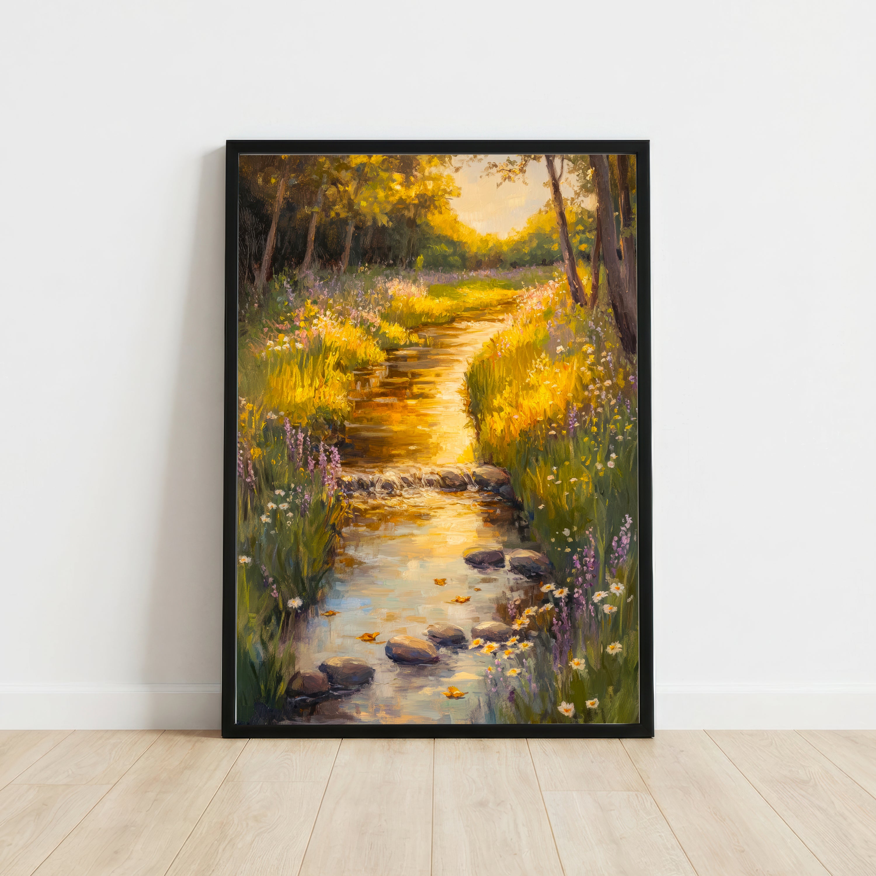 Sunlit Woodland Stream Art Print