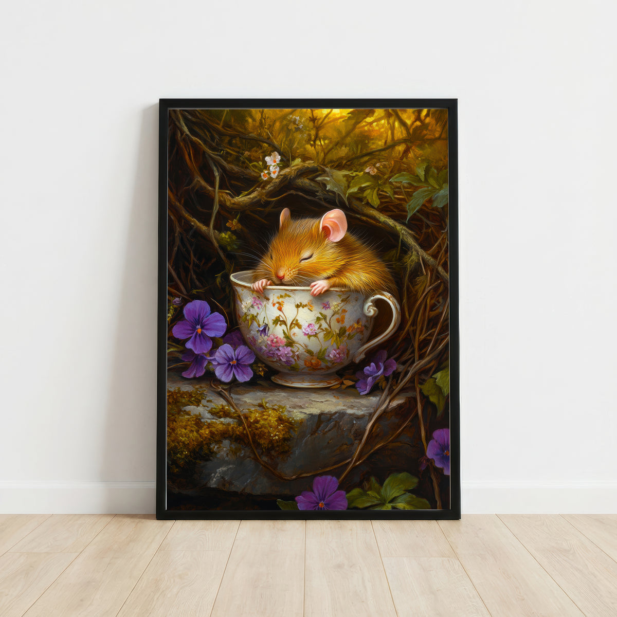 Sleeping Mouse Teacup Art Print