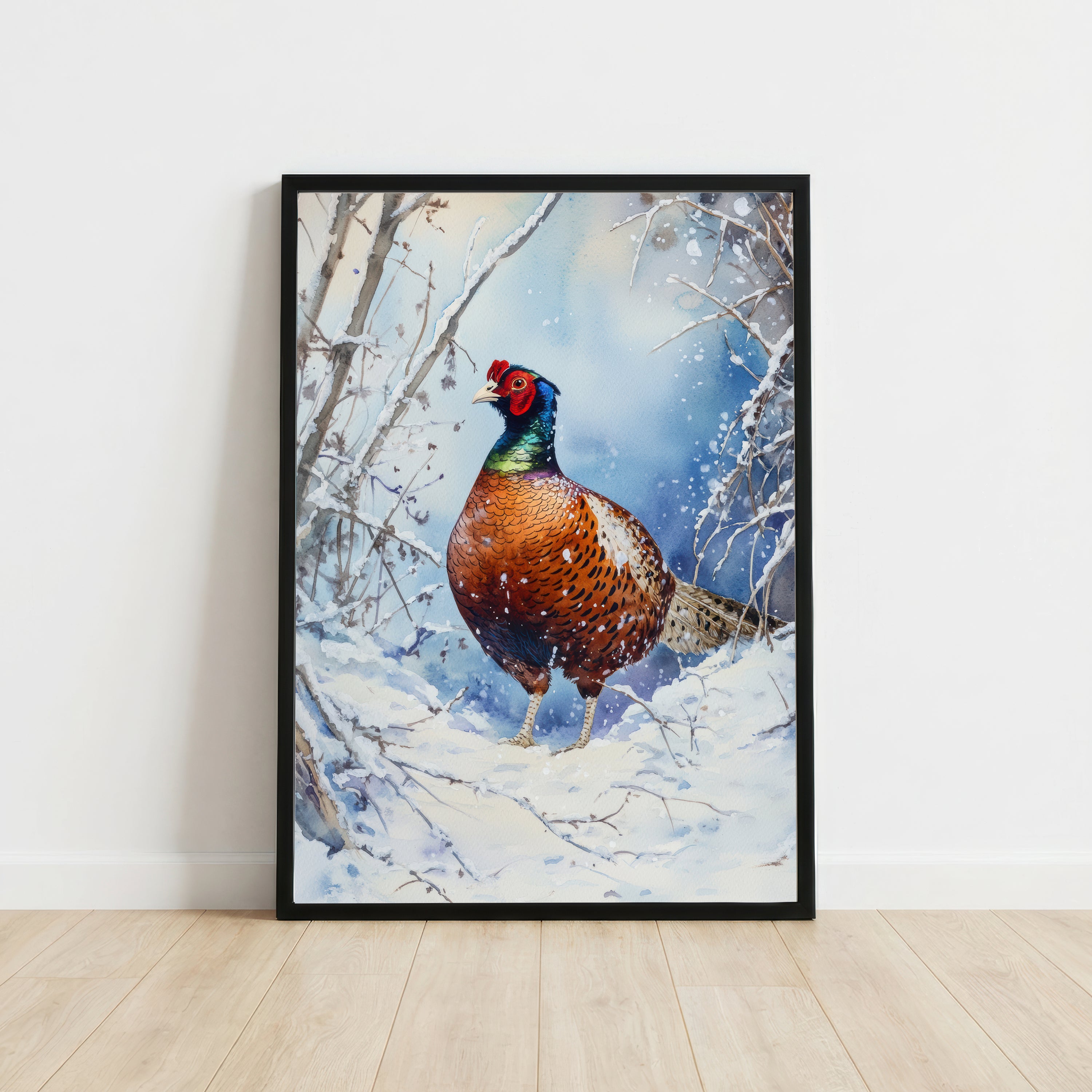 Snowy Pheasant Watercolour Art Print