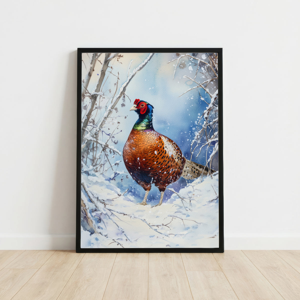 Snowy Pheasant Watercolour Art Print