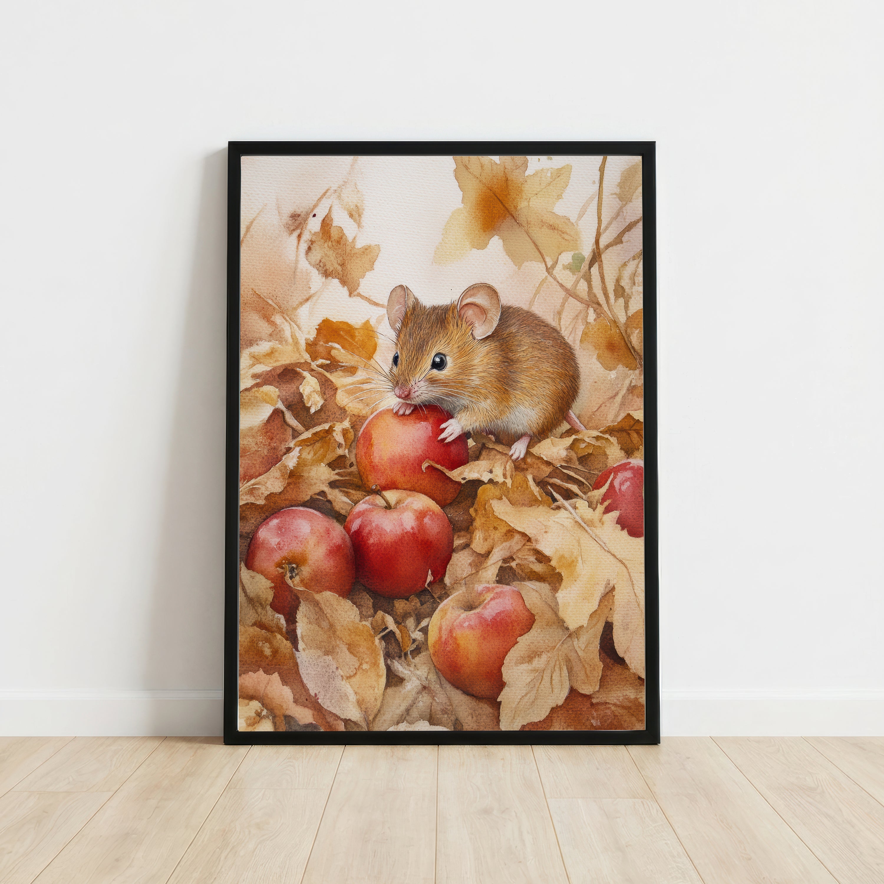 Mouse Among Apples Watercolour Art Print