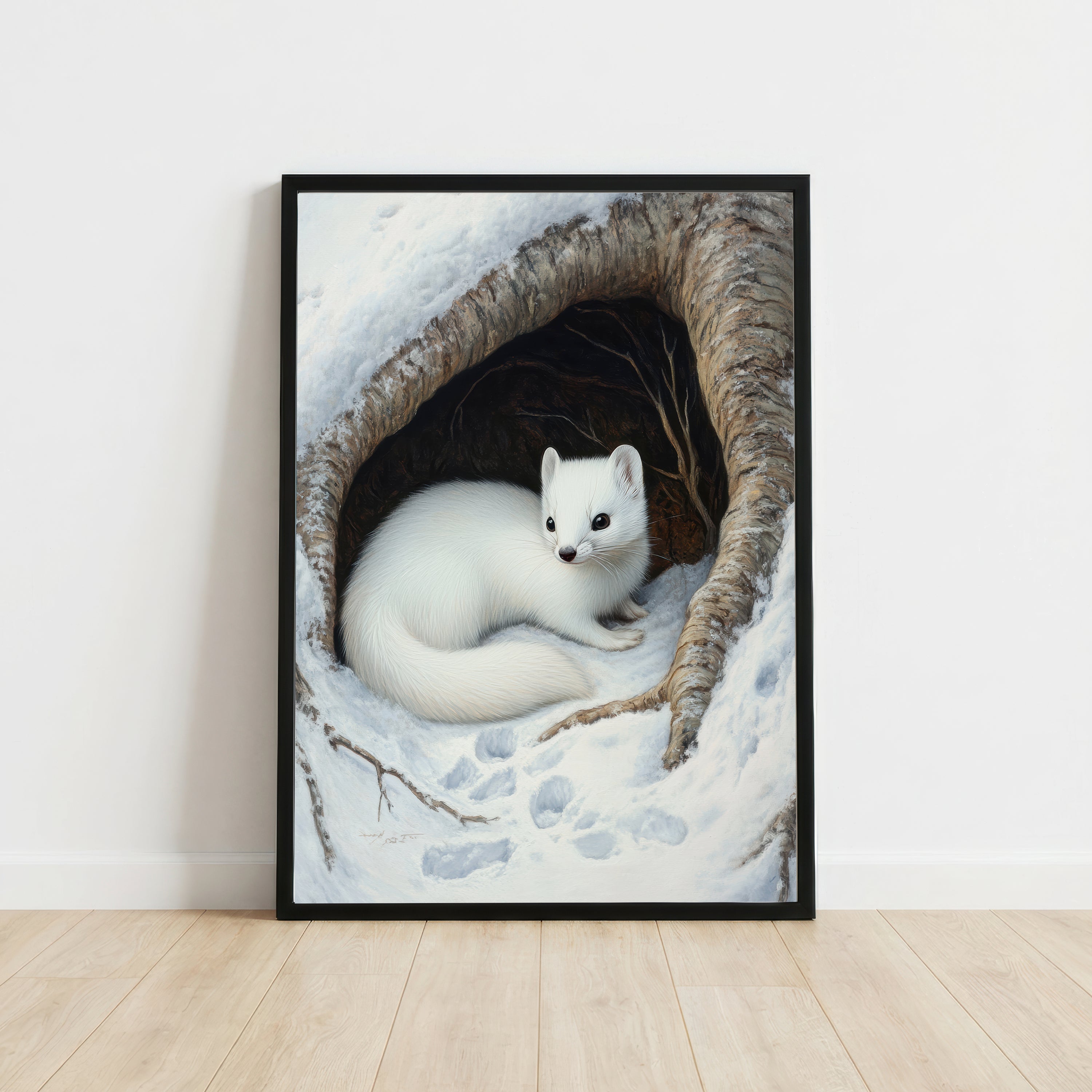 Winter Stoat Wildlife Art Print