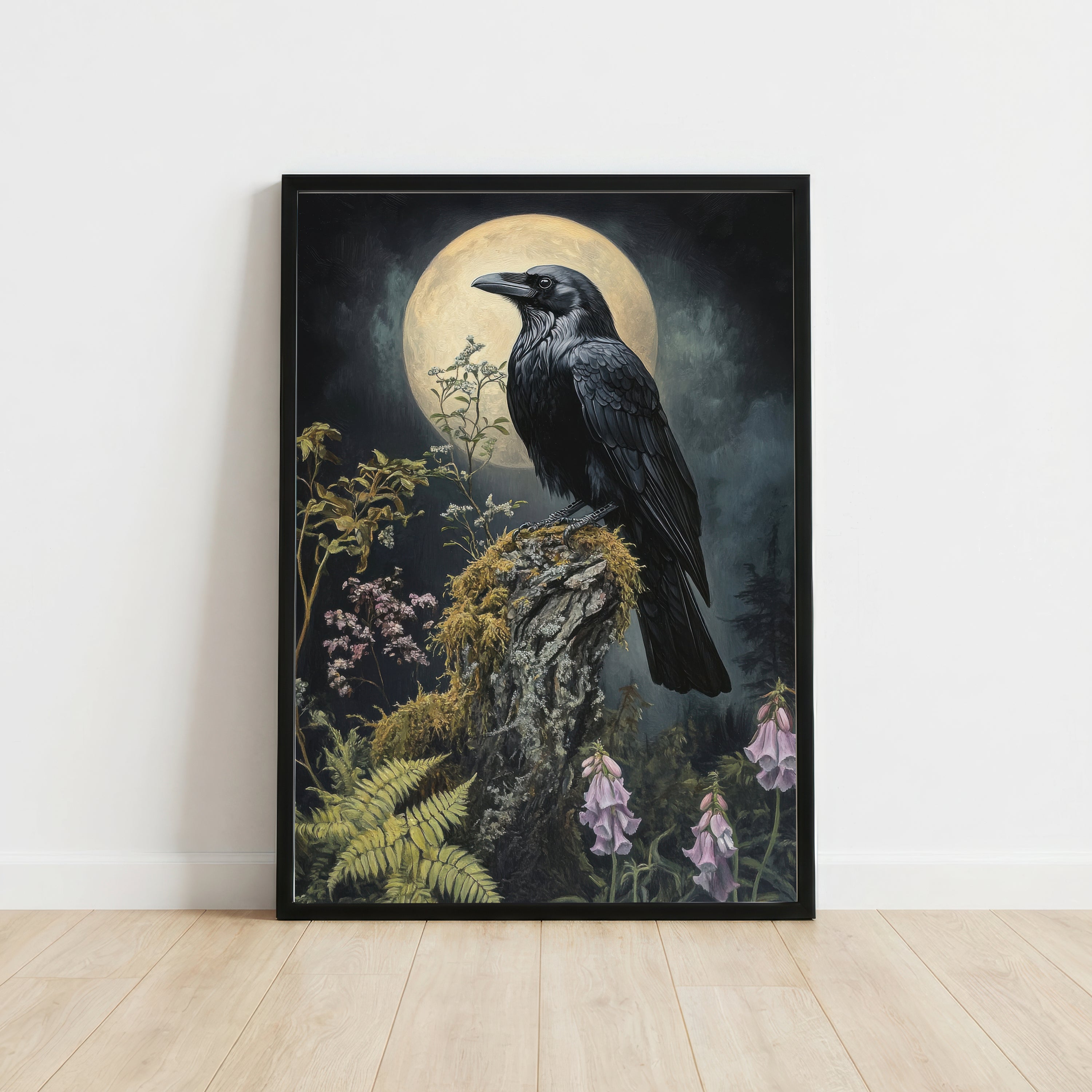 Raven Moonlit Botanical Art Print