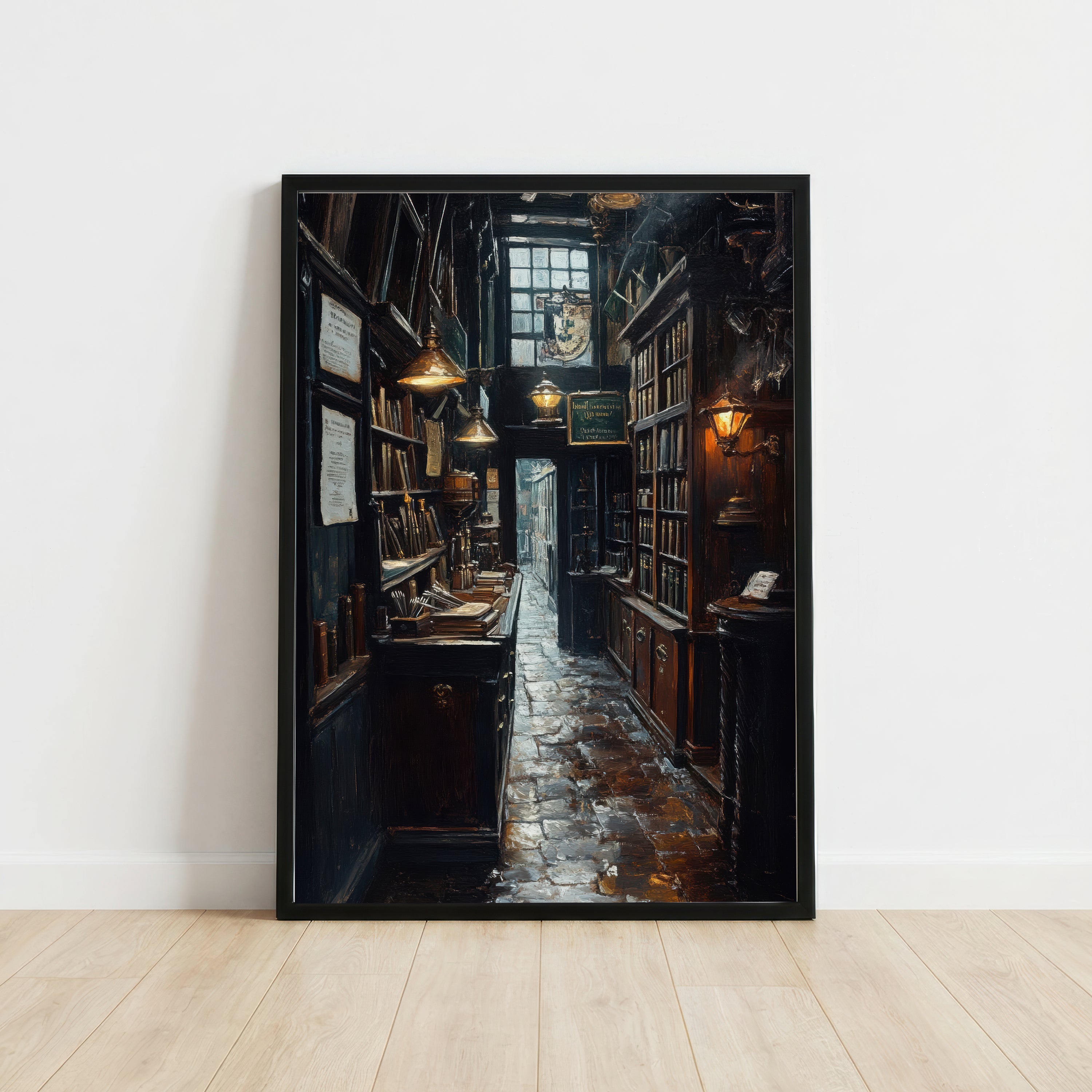 Moody Bookshop Interior Art Print