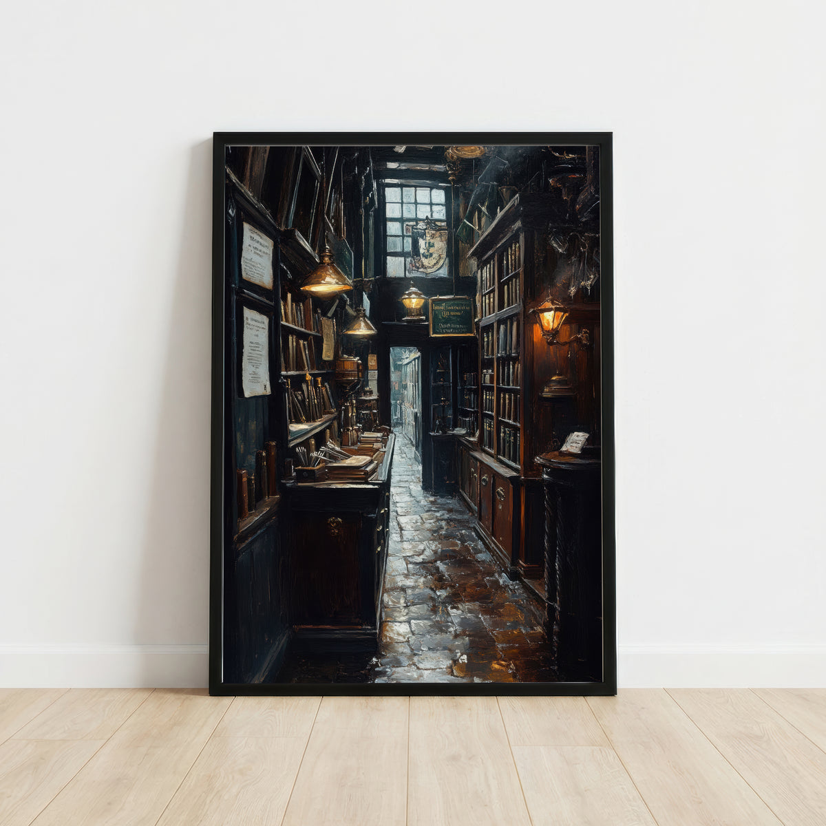 Moody Bookshop Interior Art Print