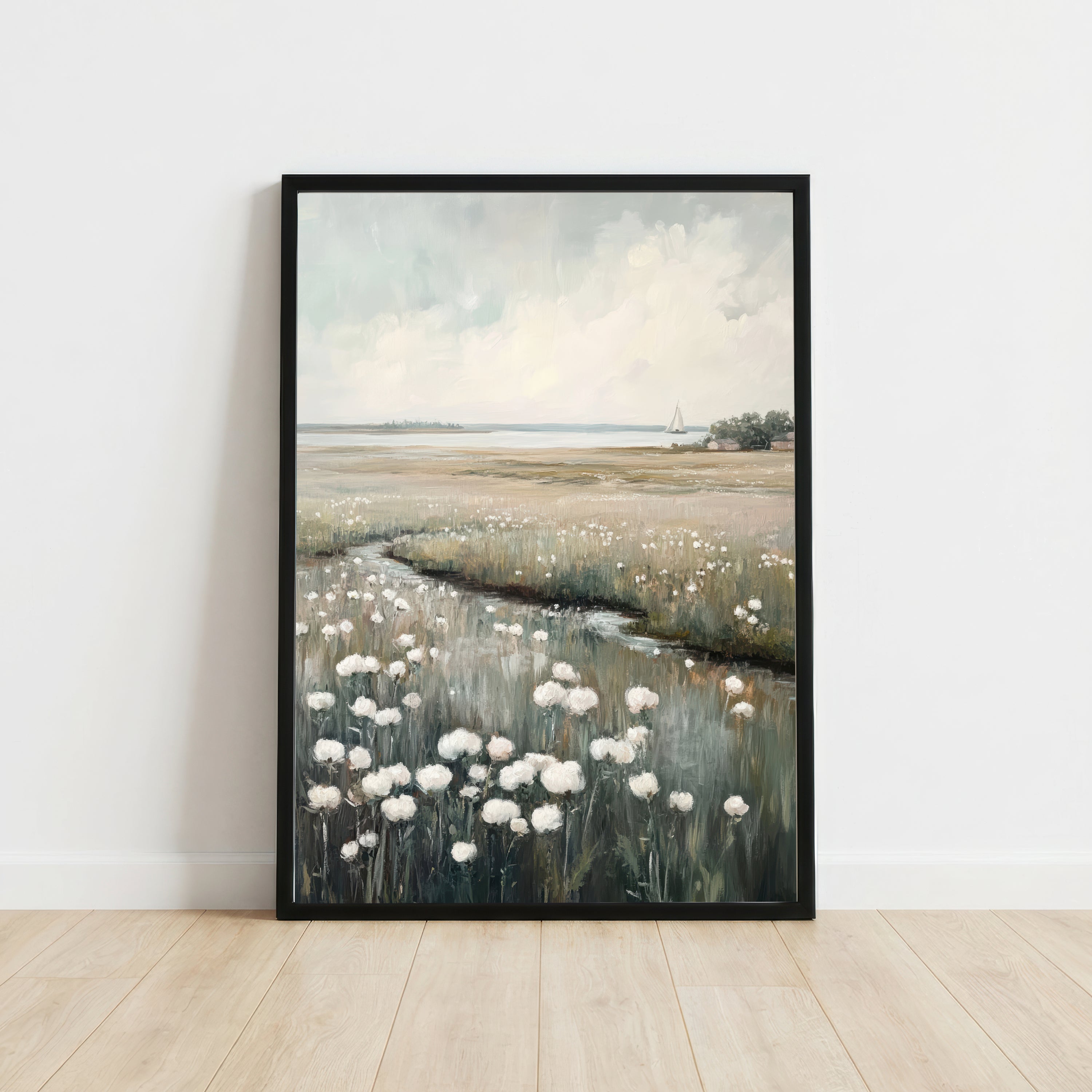 Coastal Meadow Sailboat Art Print