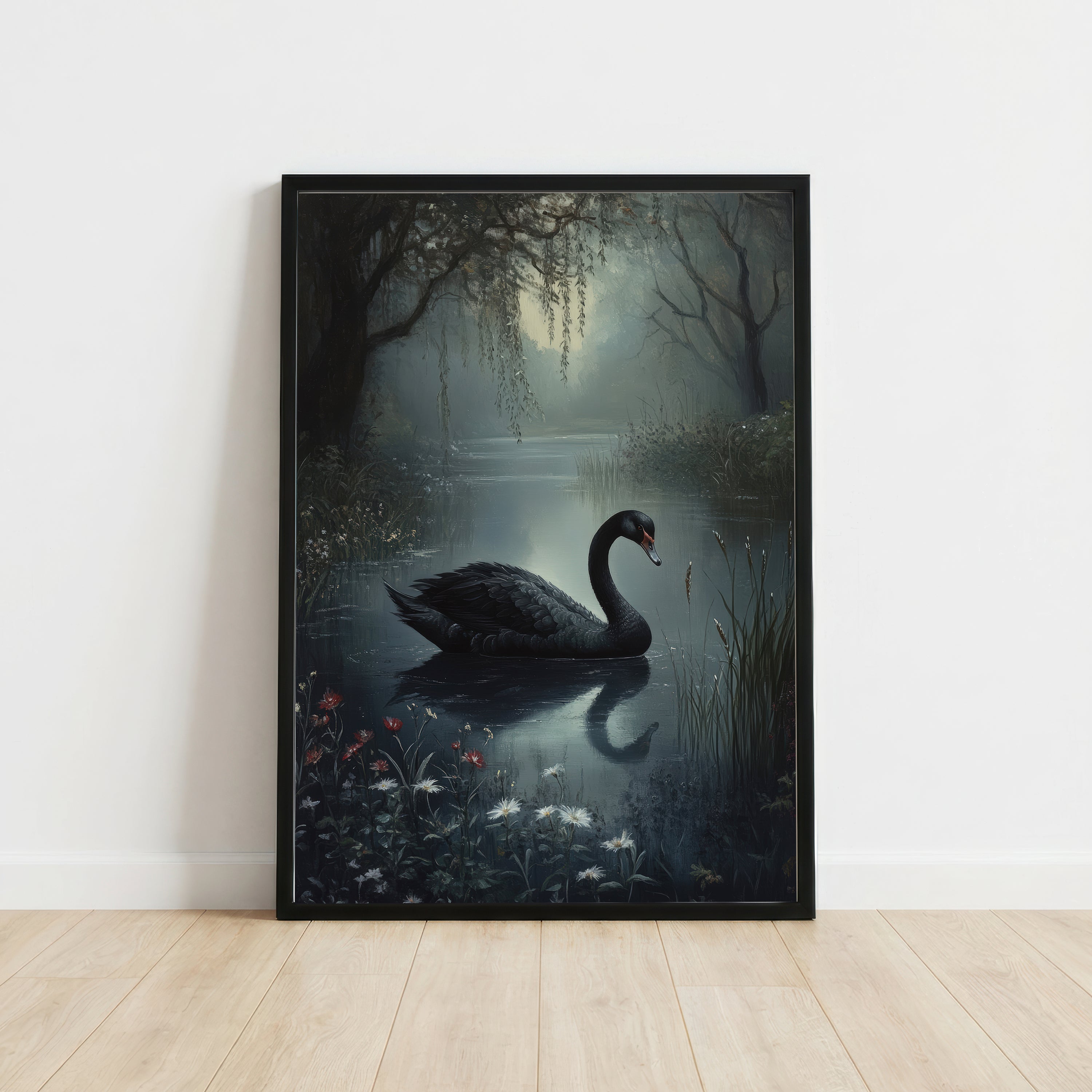 Black Swan Woodland Art Print