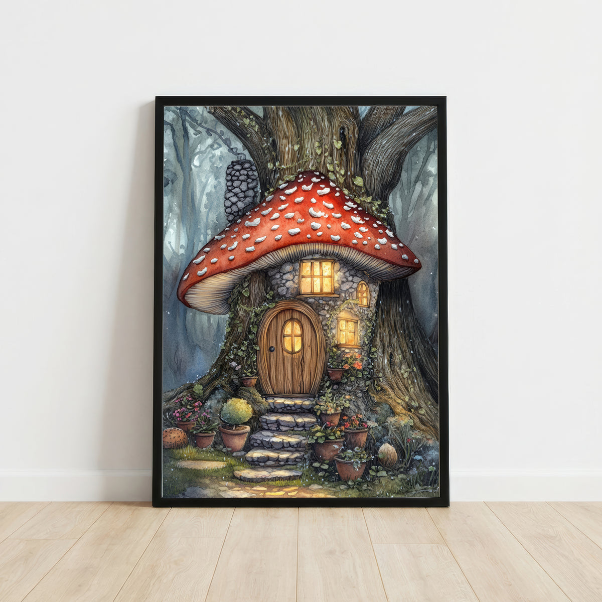 Whimsical Mushroom Cottage Art Print