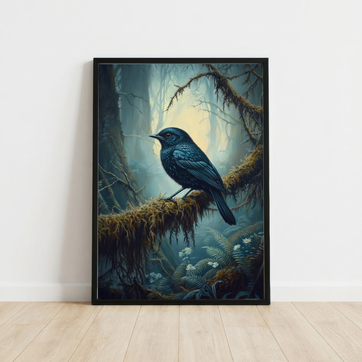 Raven Misty Forest Art Print
