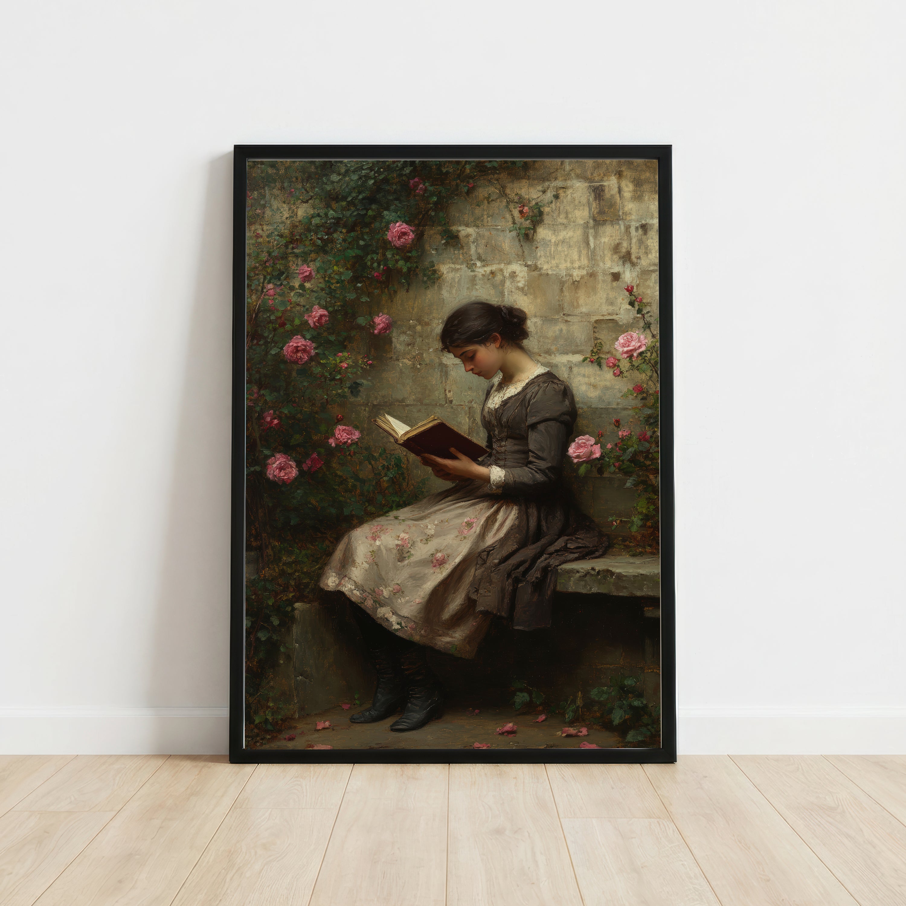 Victorian Woman Reading Rose Garden Art Print
