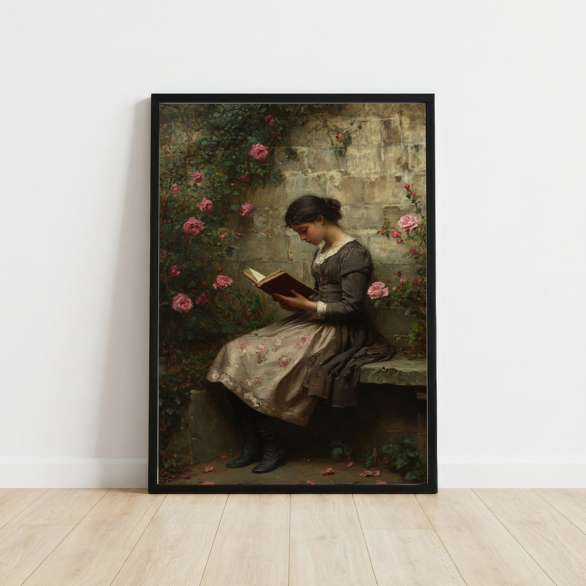 Victorian Woman Reading Rose Garden Art Print