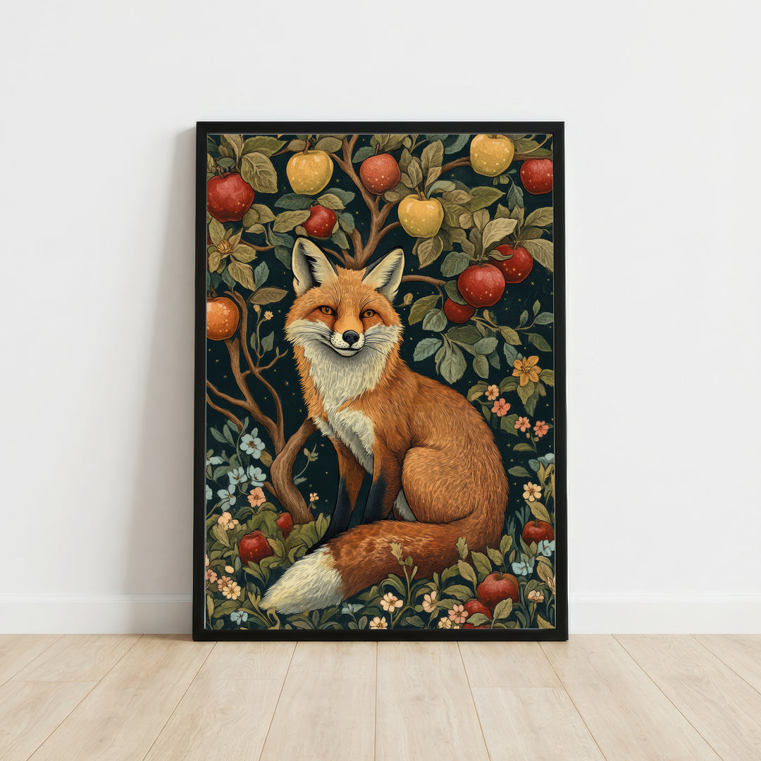 Woodland Fox Apple Tree Art Print