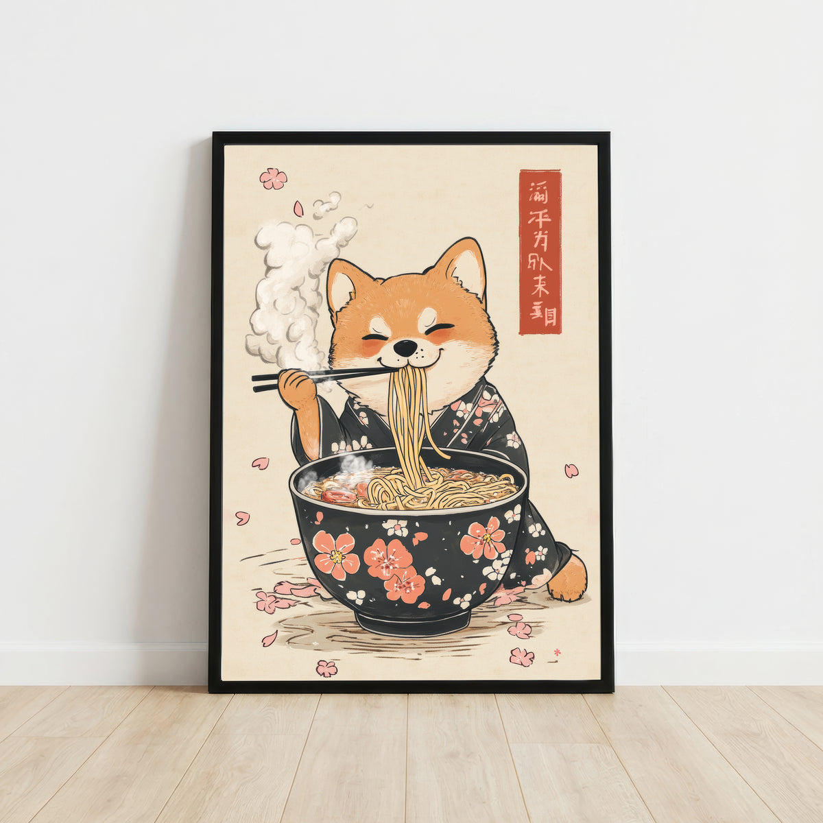 Japanese Cat Ramen Art Print