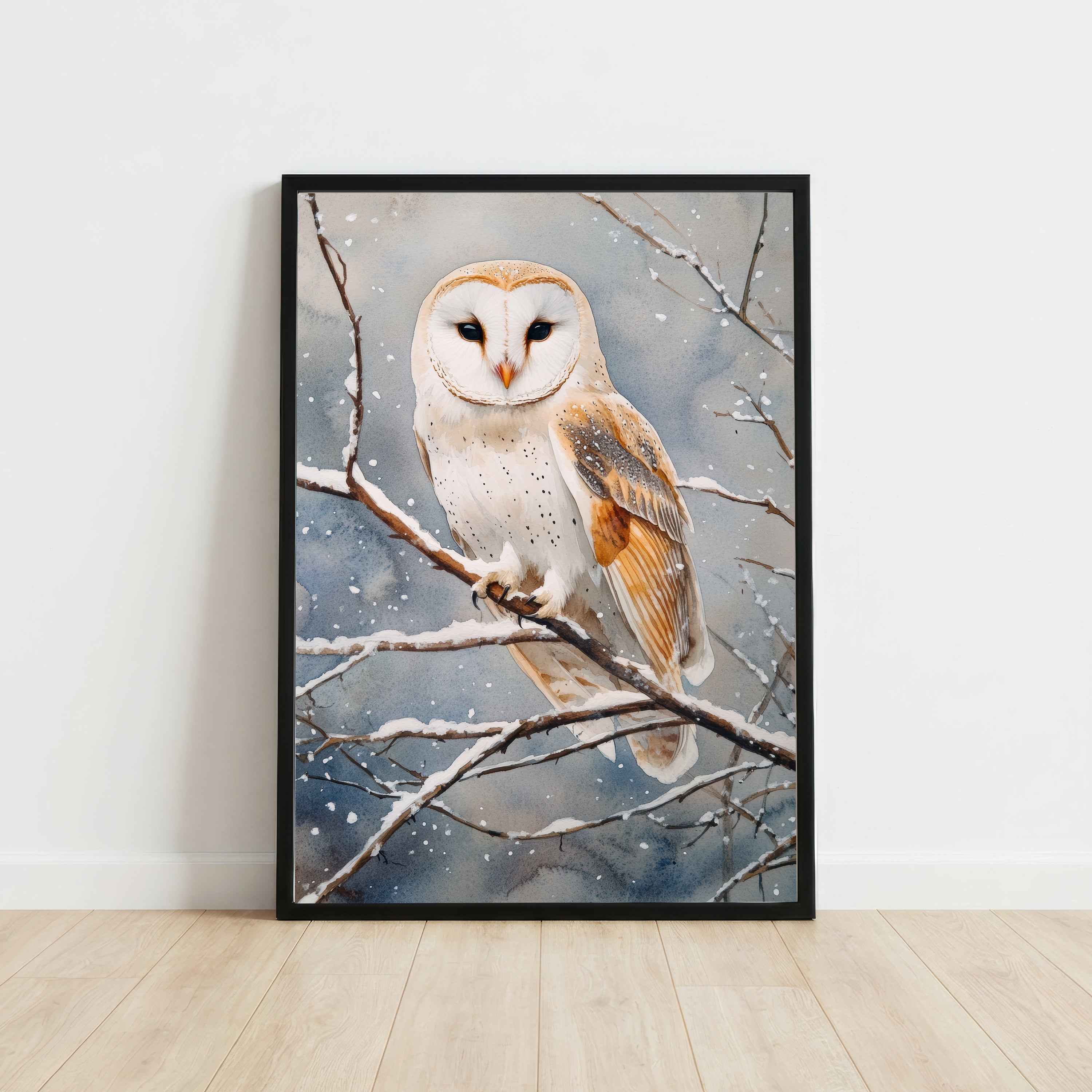 Snowy Barn Owl Watercolour Art Print