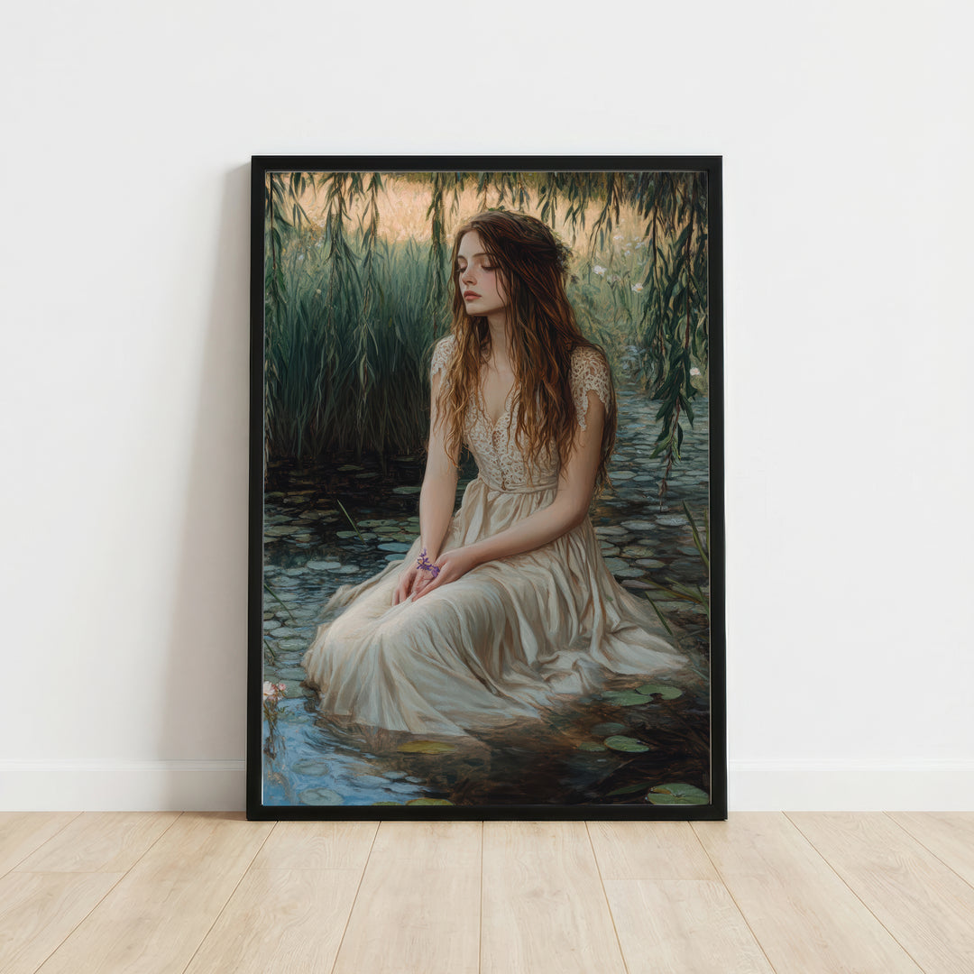 Woman in Pond Romantic Art Print