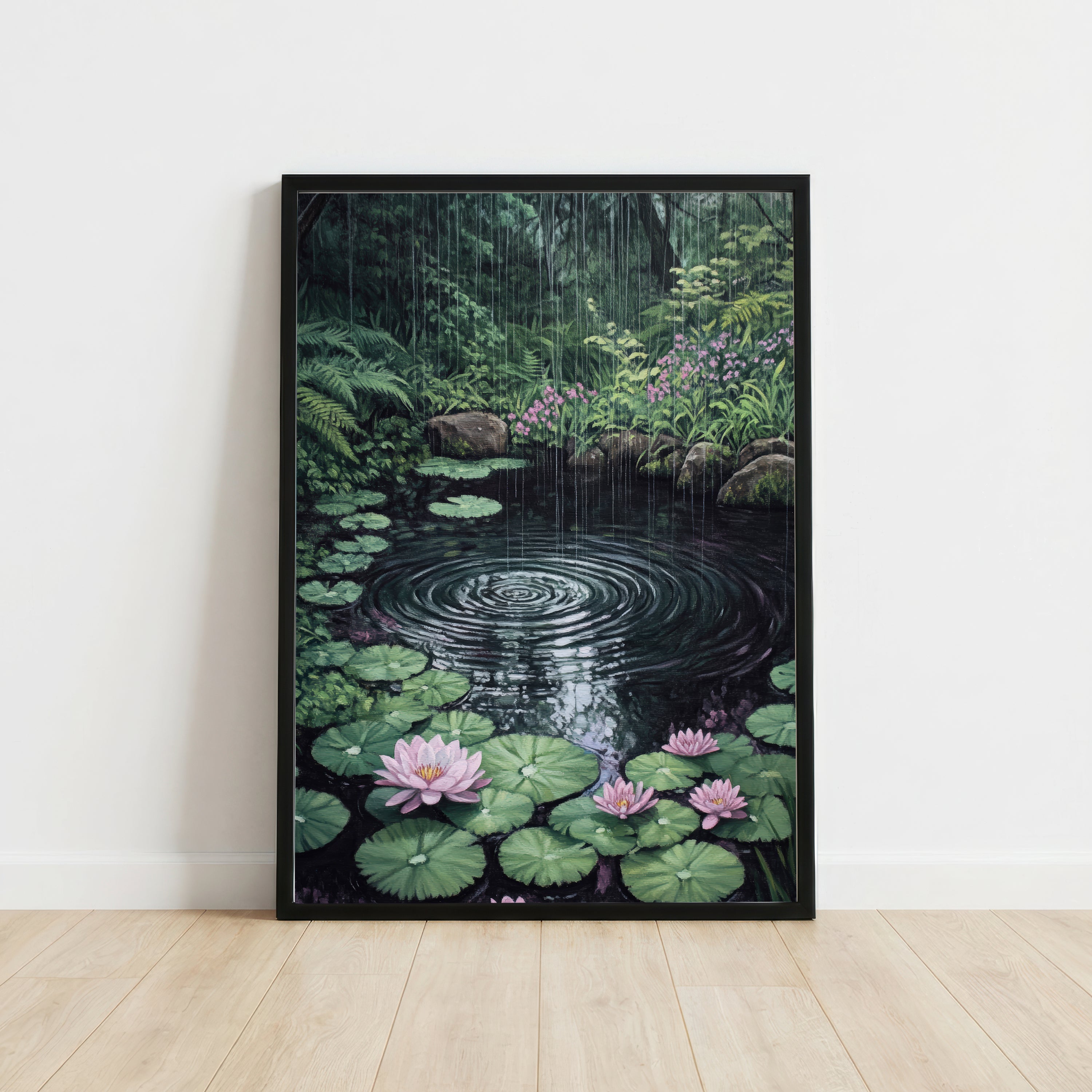 Rainy Water Lily Pond Art Print