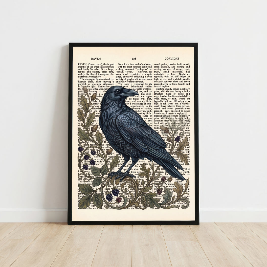 Vintage Raven Botanical Art Print