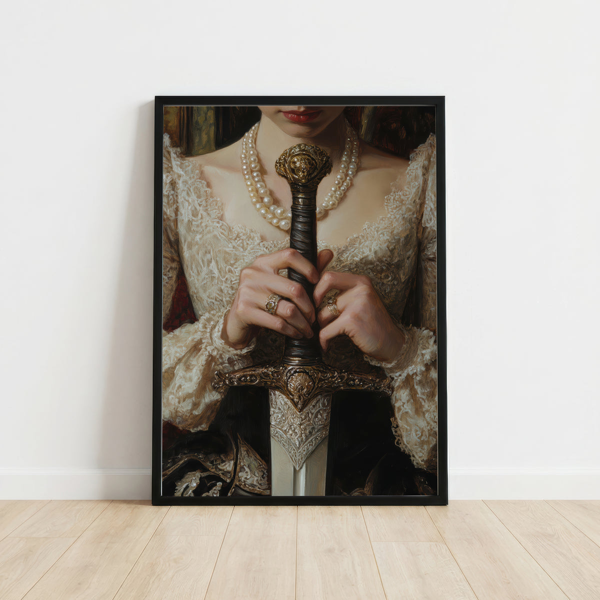 Pearl-Adorned Woman with Sword Art Print