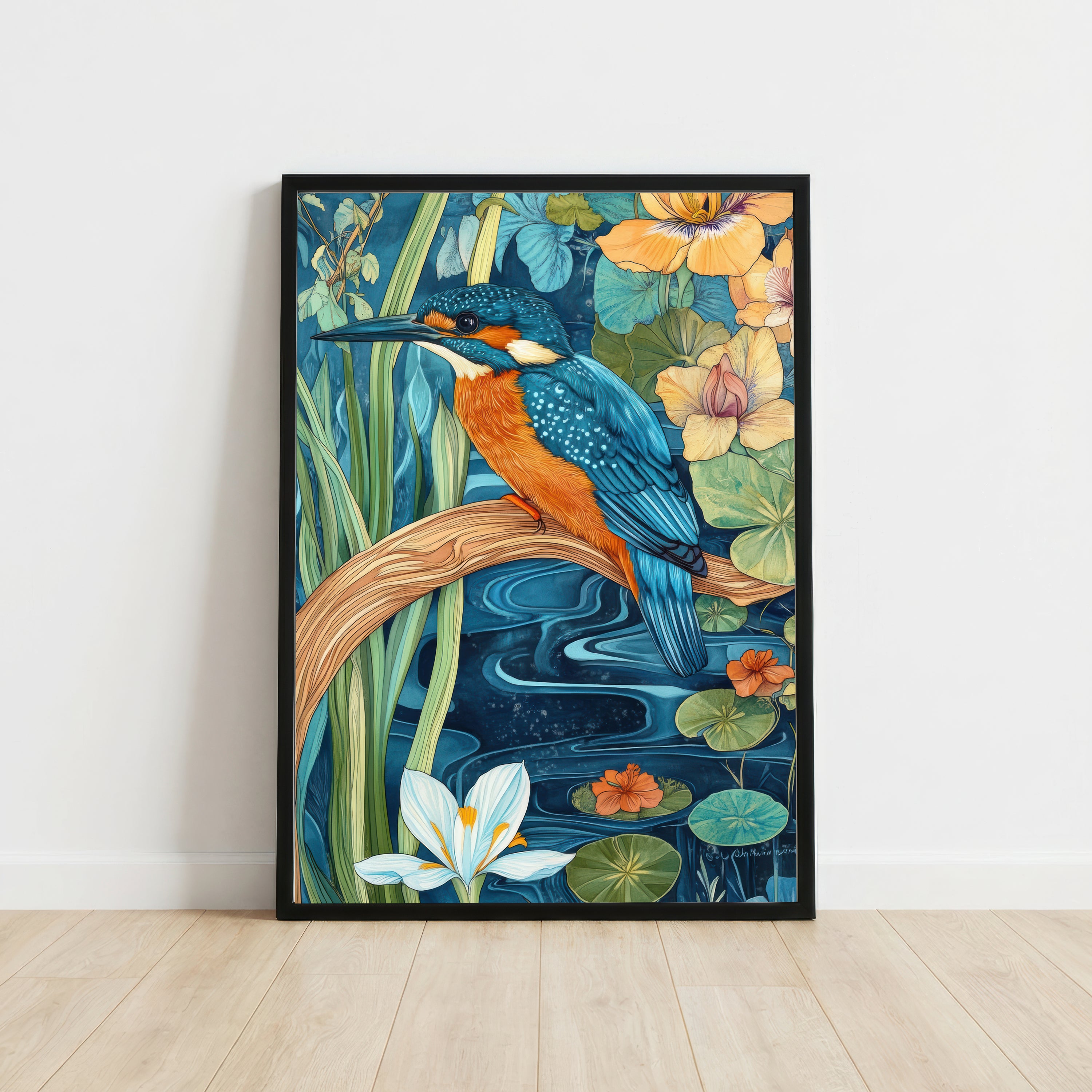 Kingfisher Water Lily Art Print