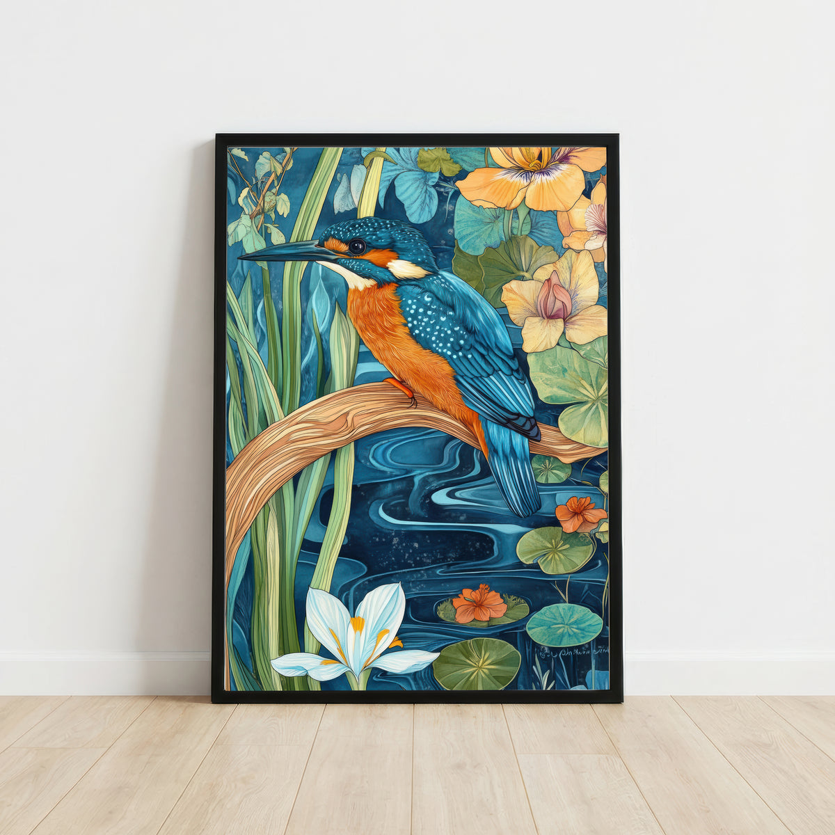 Kingfisher Water Lily Art Print