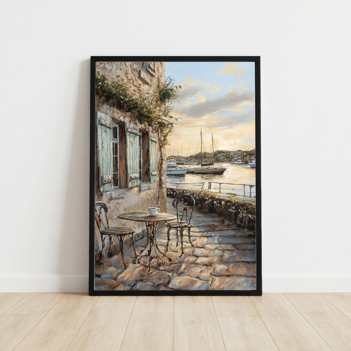 Mediterranean Harbour Café Art Print