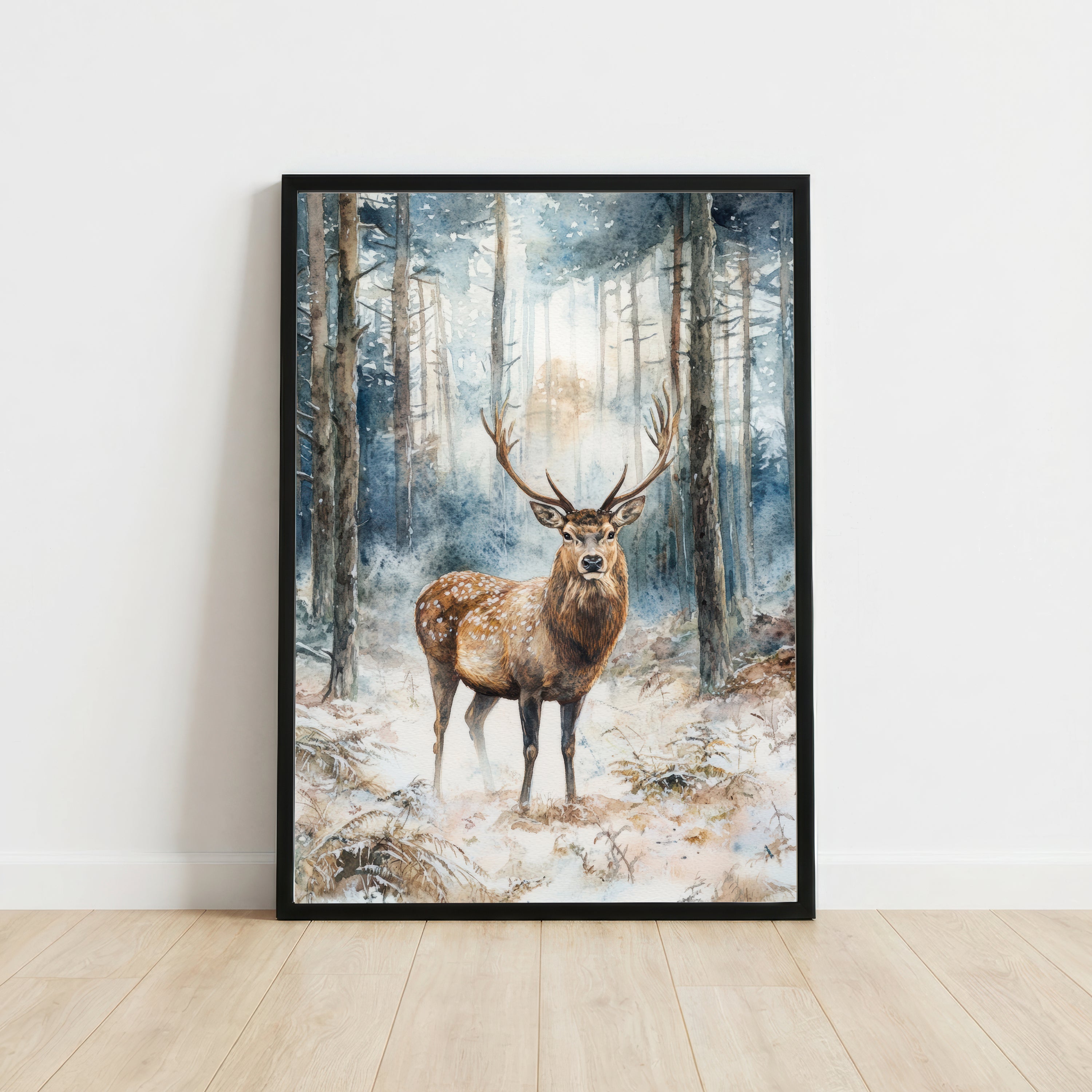 Winter Stag Woodland Art Print
