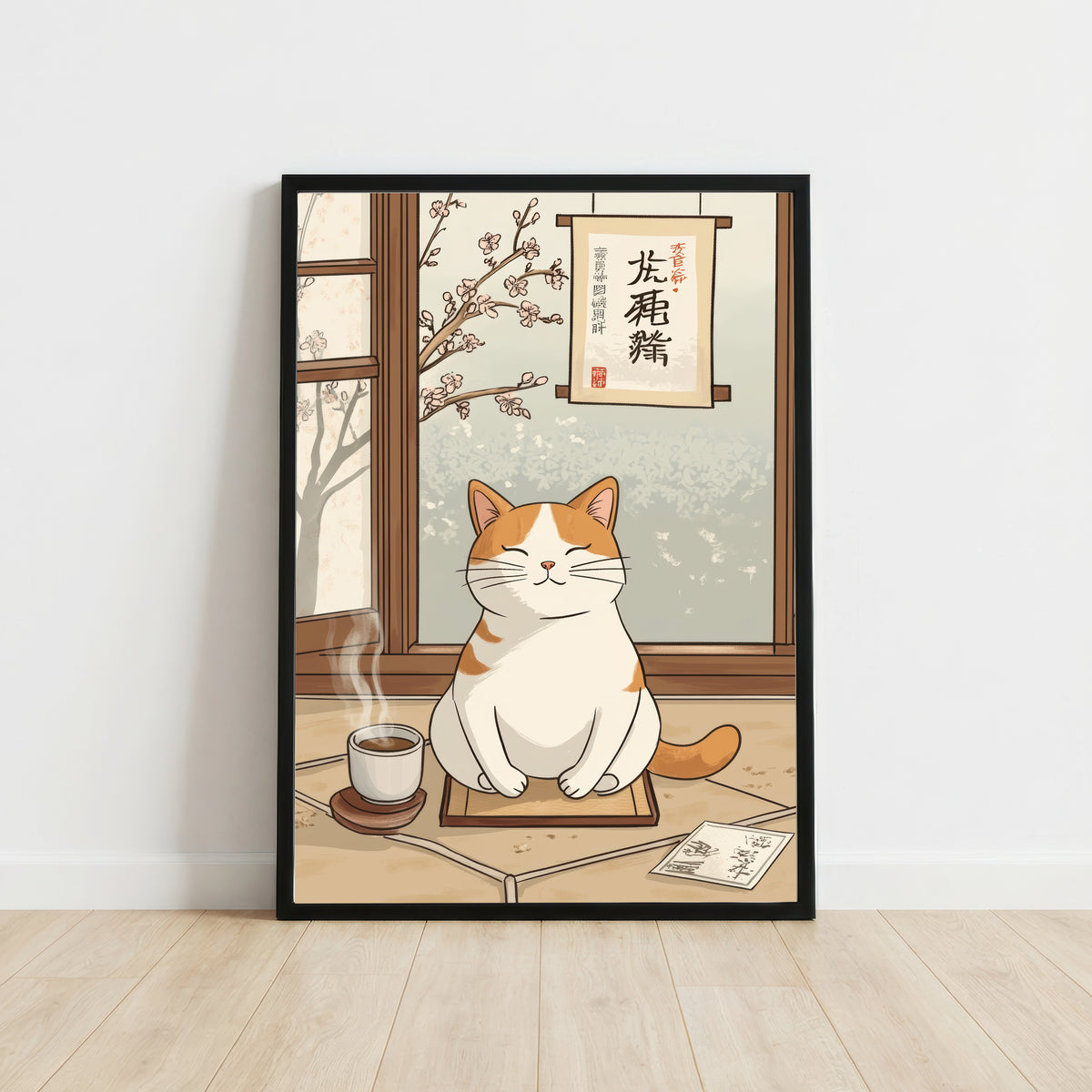 Japanese Cat Tea Room Art Print