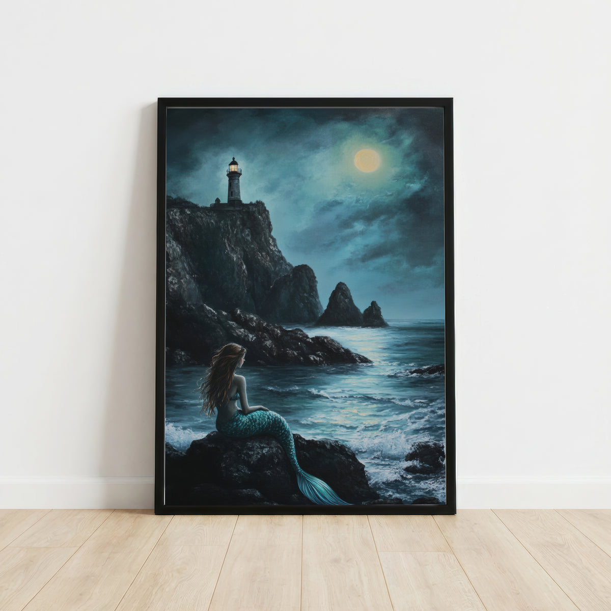Moonlit Mermaid Lighthouse Art Print