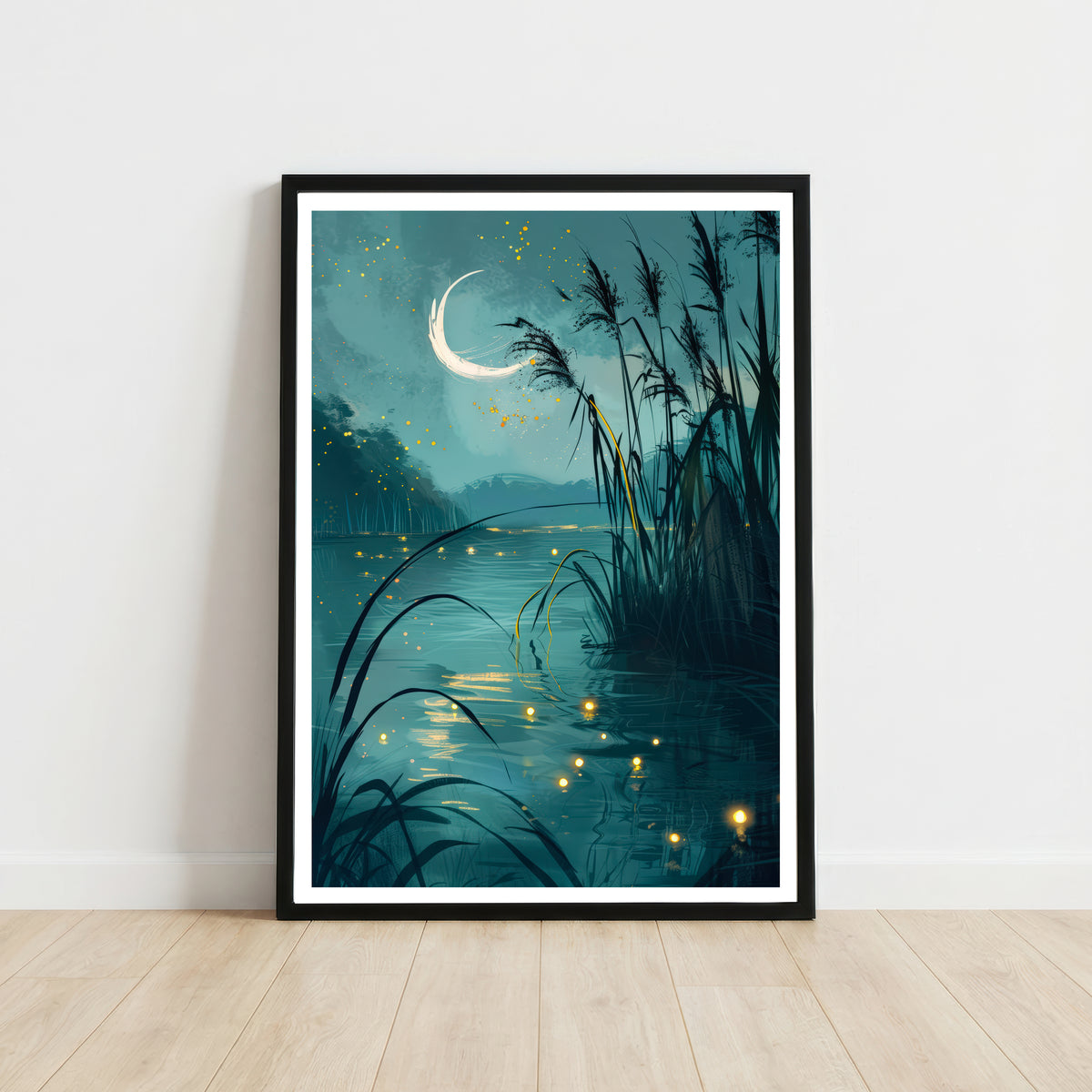 Moonlit Lake Firefly Art Print