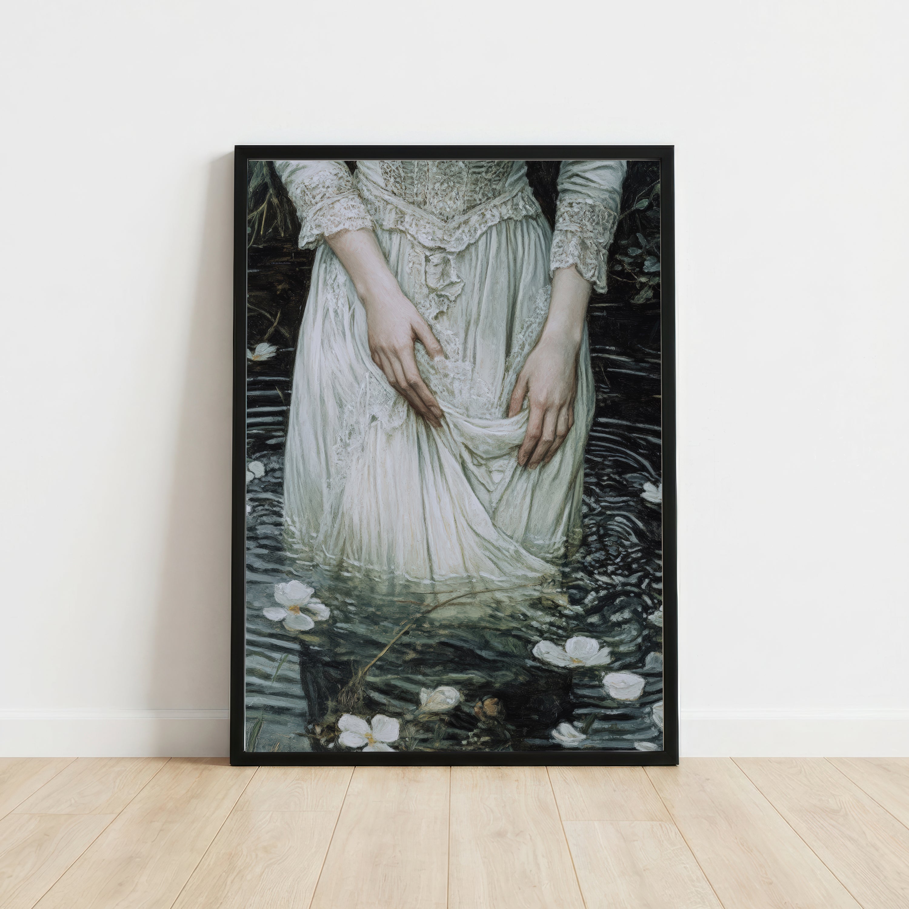 Woman in Water Lily Pond Art Print