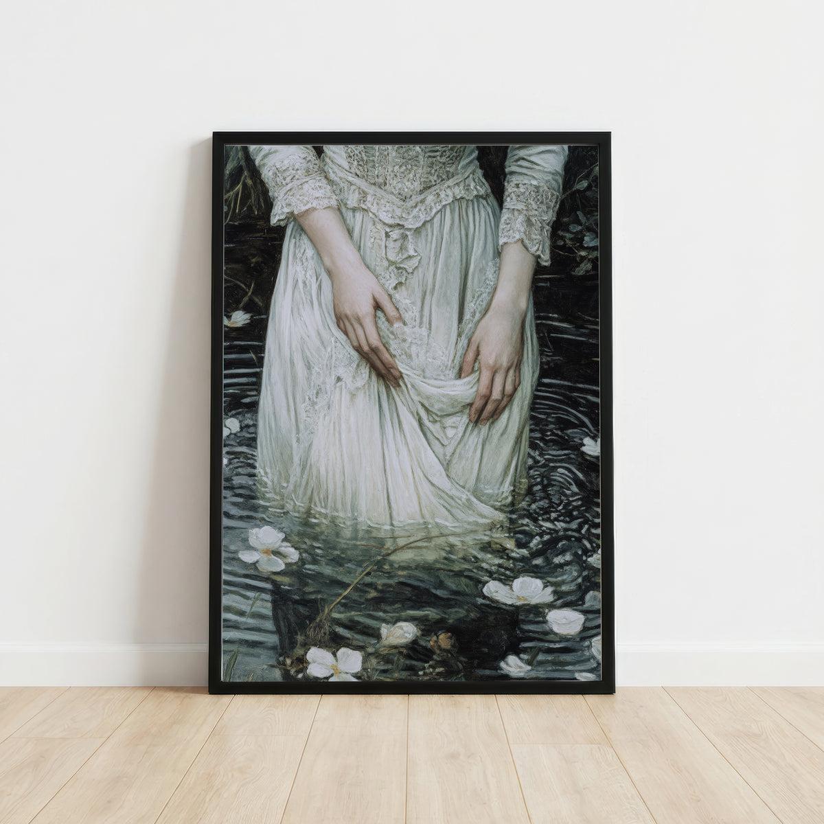 Woman in Water Lily Pond Art Print