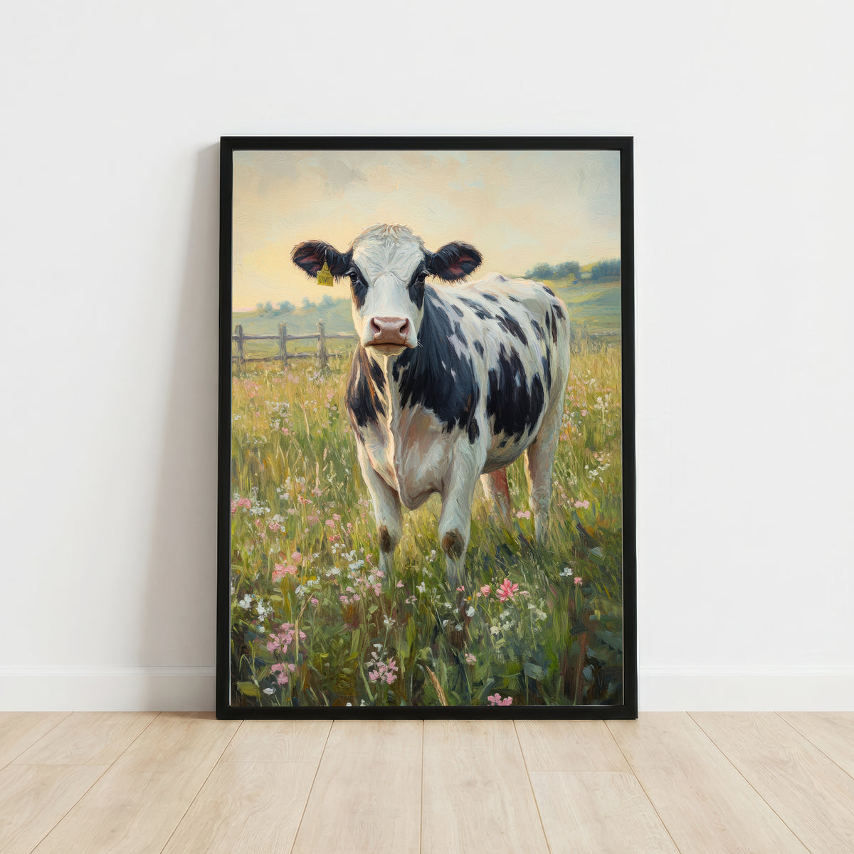 Cow in Wildflower Meadow Art Print