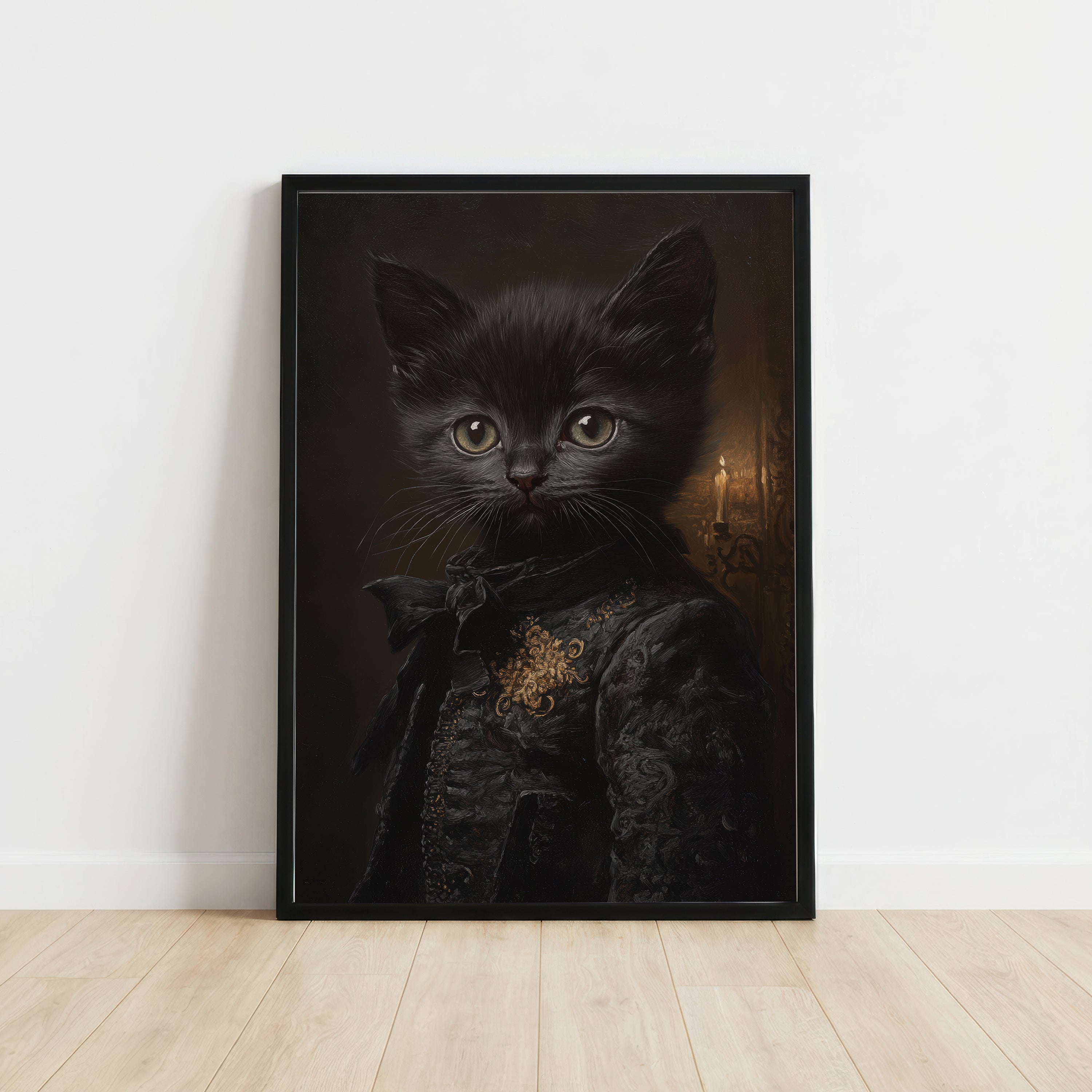 Gothic Black Cat Portrait Art Print
