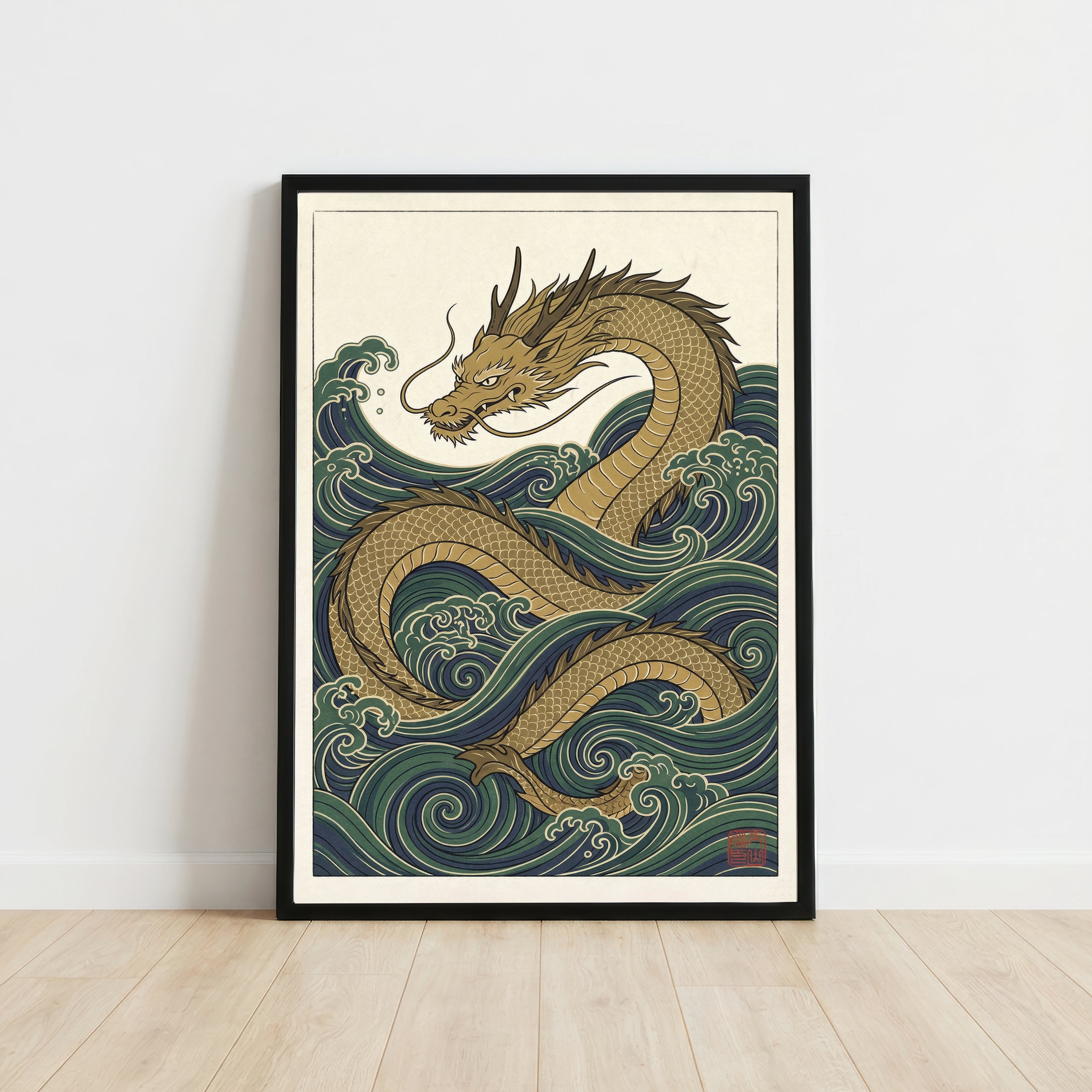 Japanese Dragon Wave Art Print