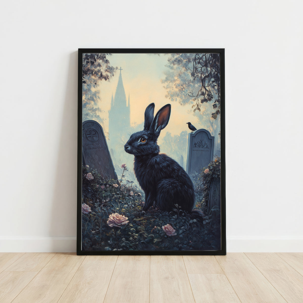 Gothic Black Rabbit Graveyard Art Print