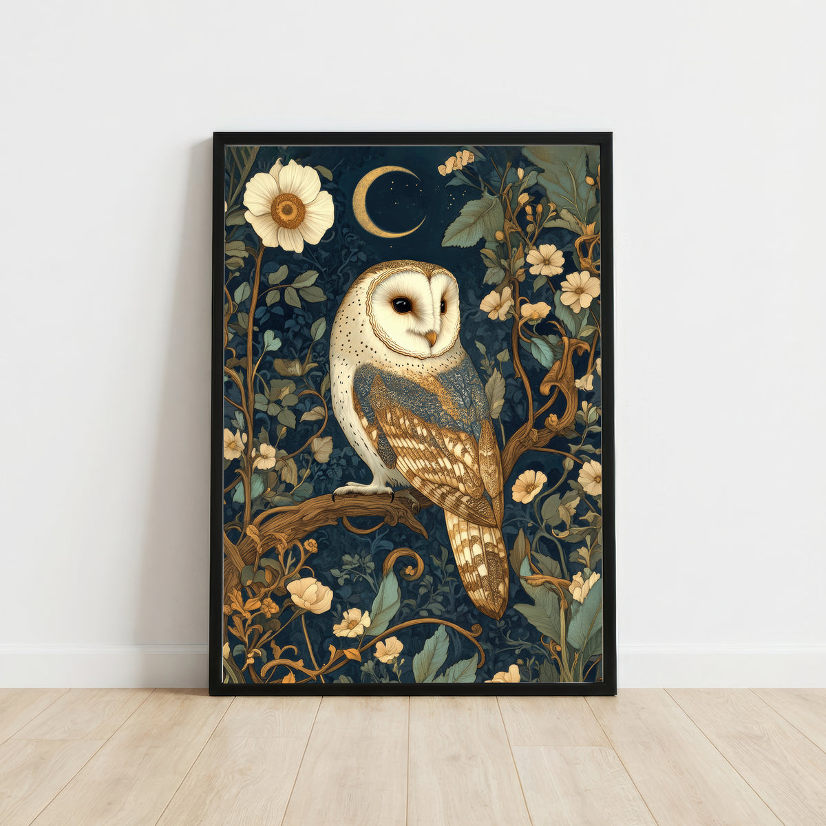 Barn Owl Moonlit Botanical Art Print