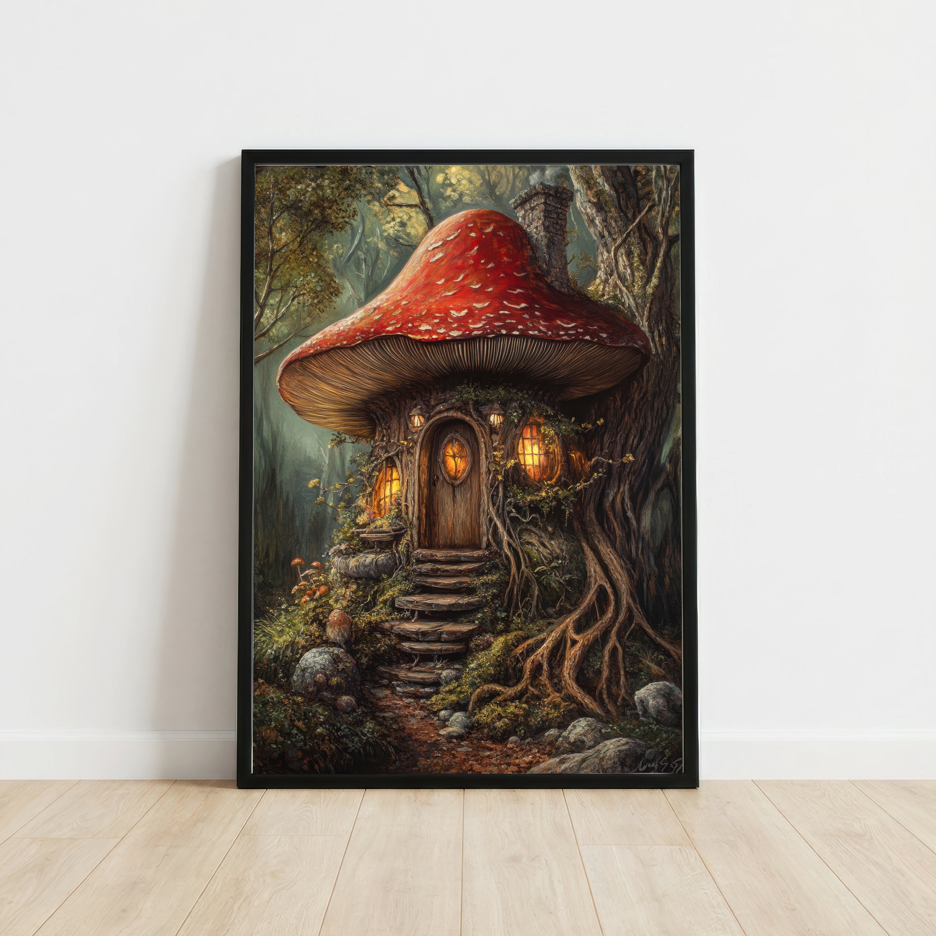 Enchanted Mushroom Cottage Art Print