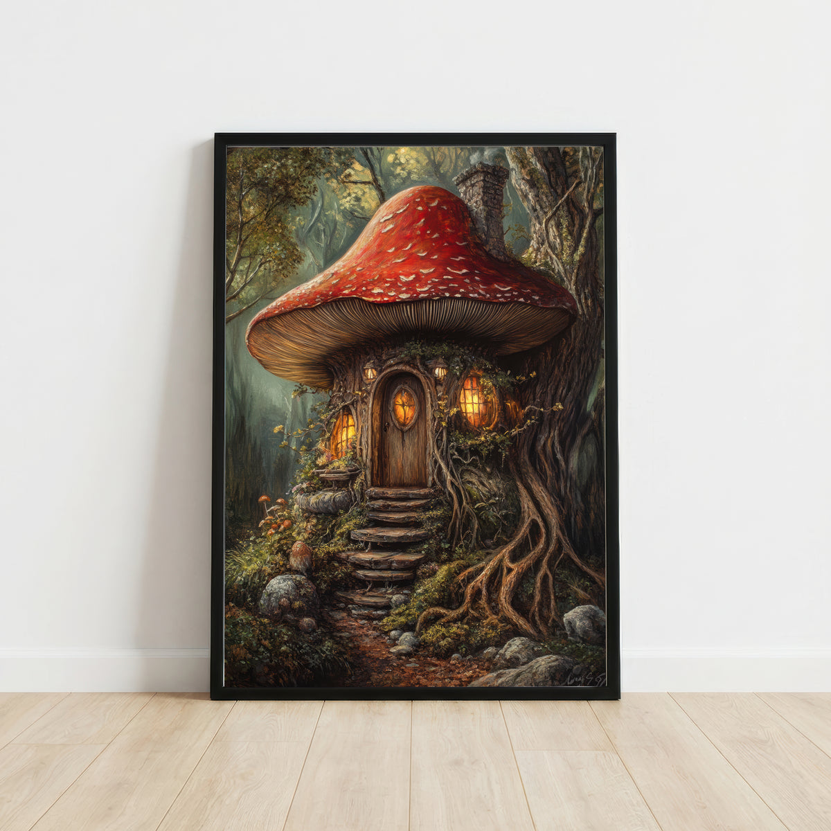 Enchanted Mushroom Cottage Art Print