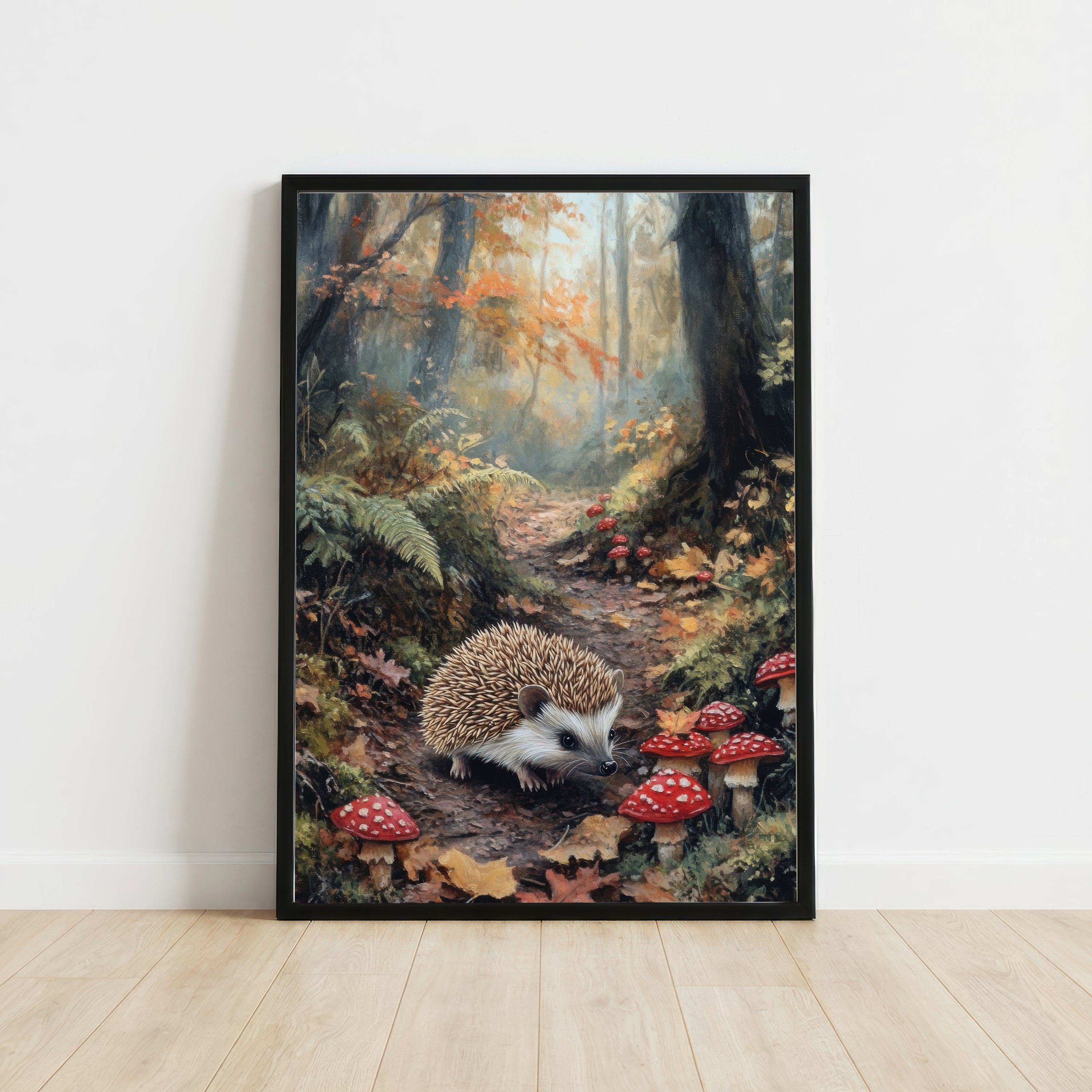 Hedgehog Woodland Mushroom Art Print