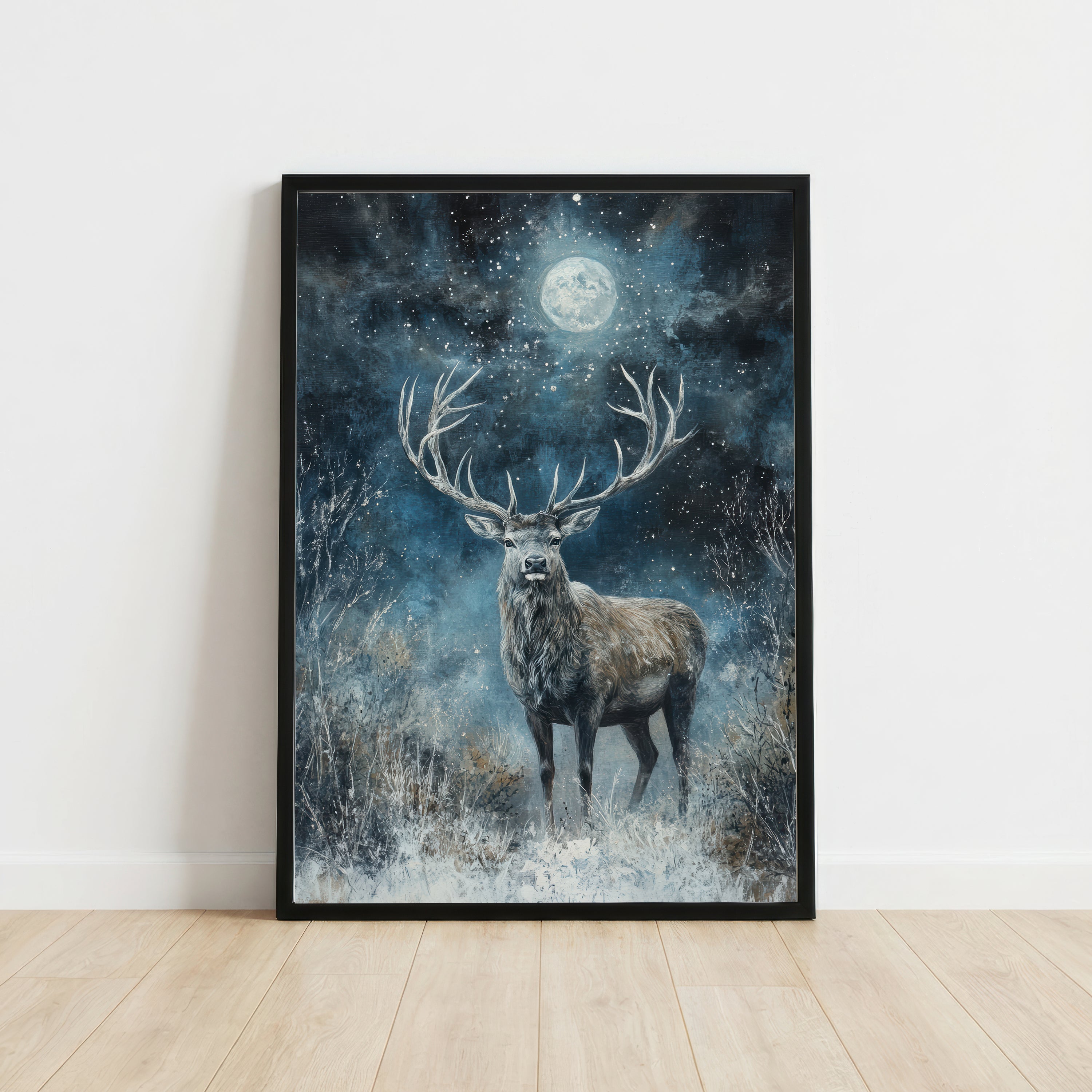 Moonlit Stag Woodland Art Print