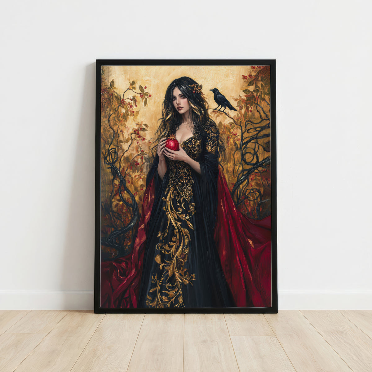 Raven Pomegranate Gothic Portrait Art Print