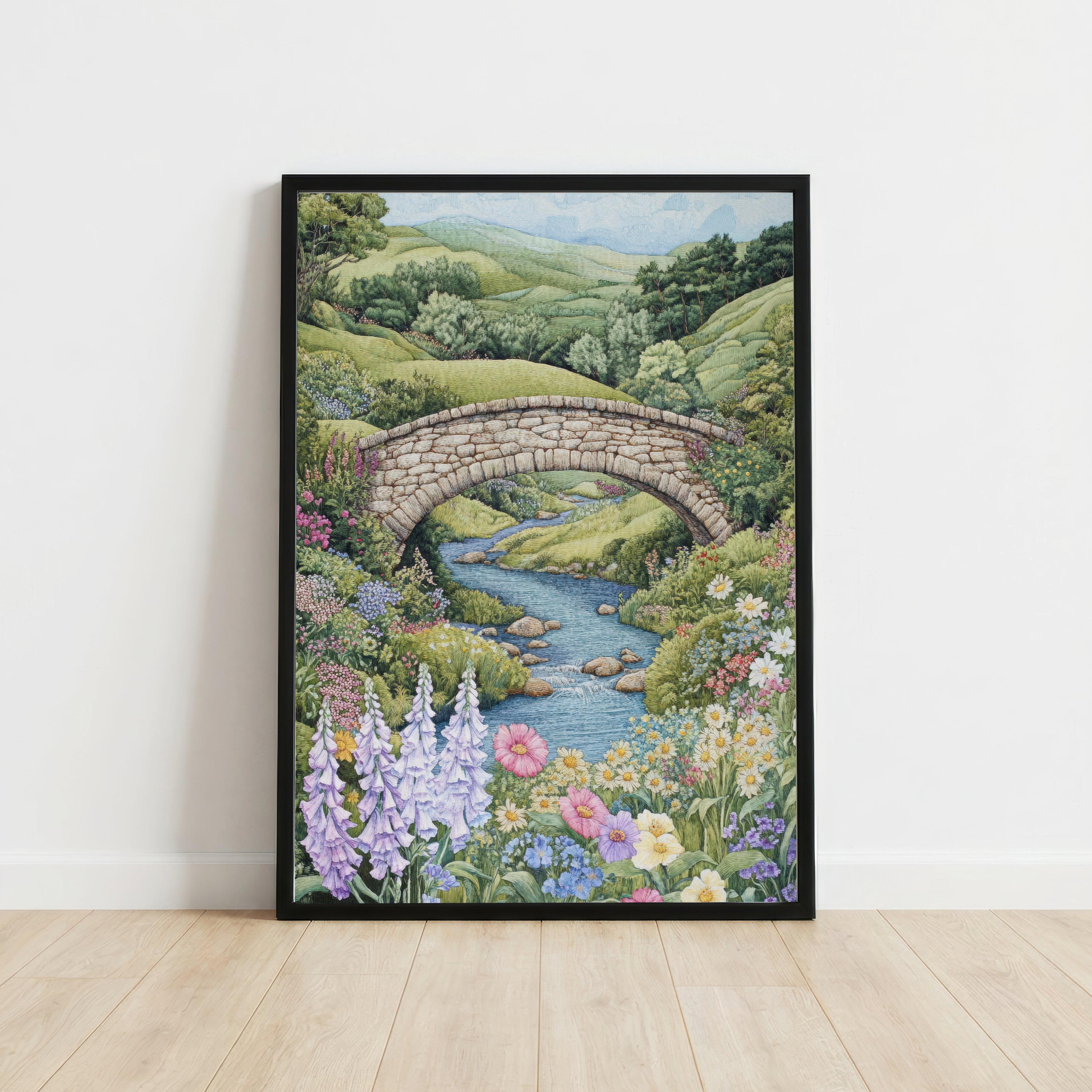 Wildflower Stone Bridge Art Print