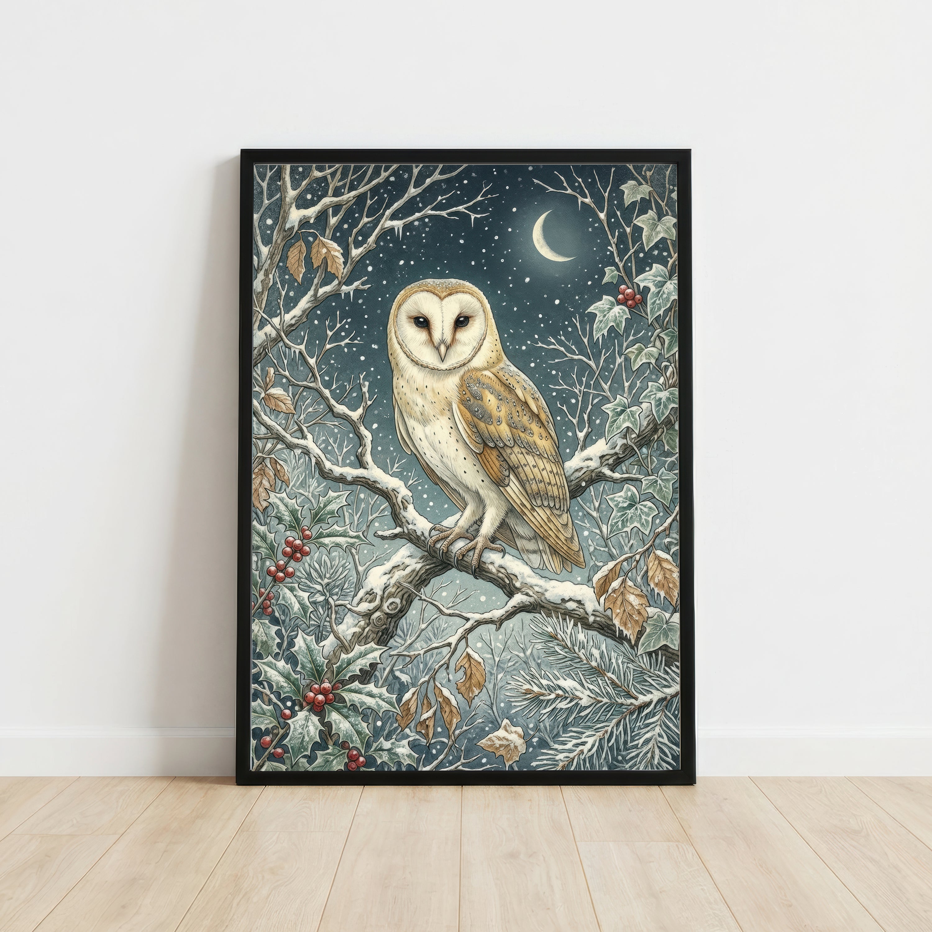 Snowy Barn Owl Winter Art Print