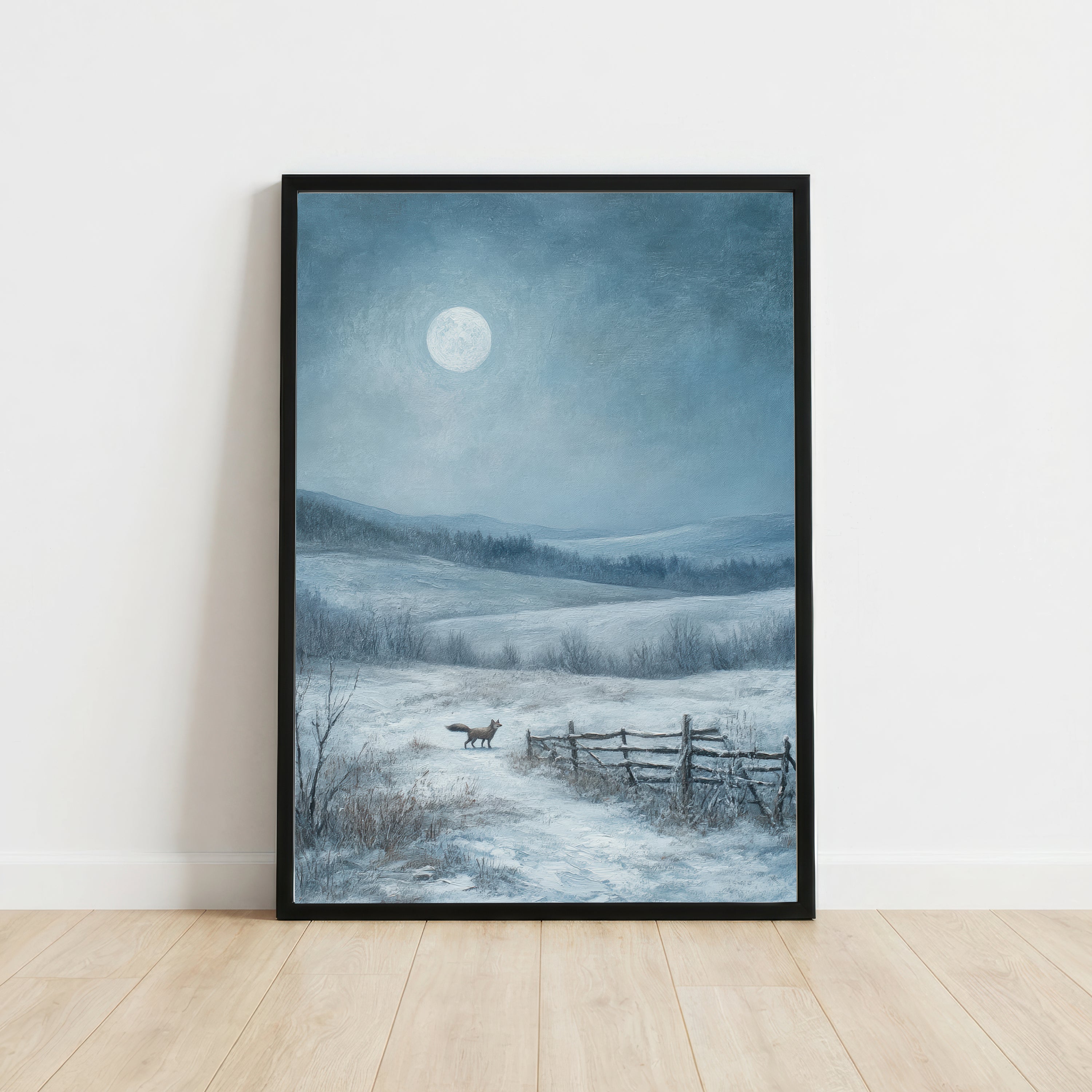 Moonlit Fox Winter Landscape Art Print