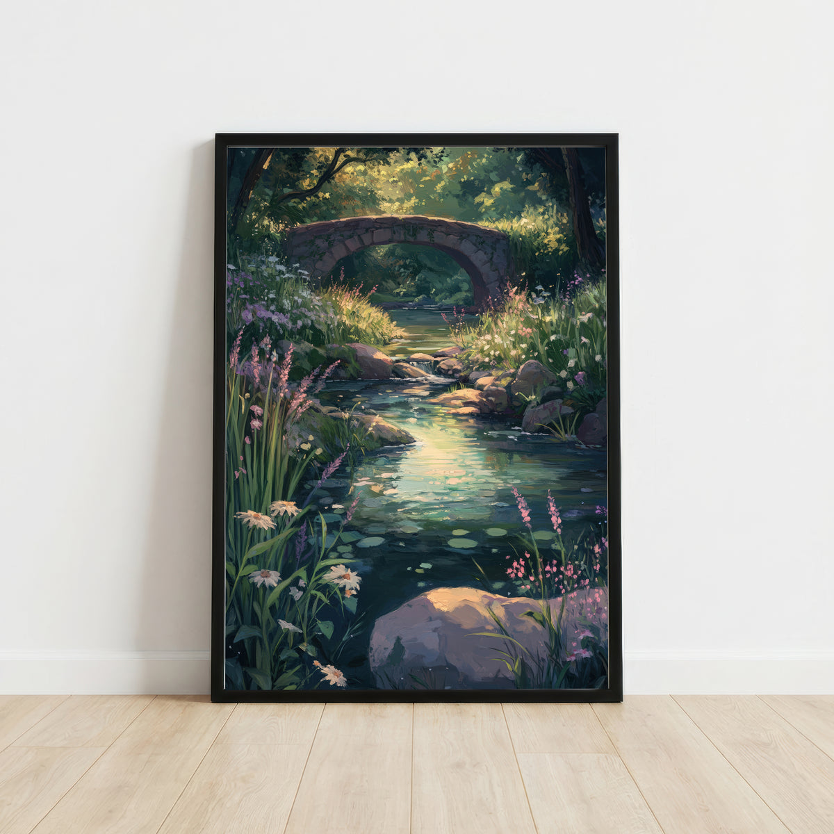 Woodland Stream Bridge Art Print