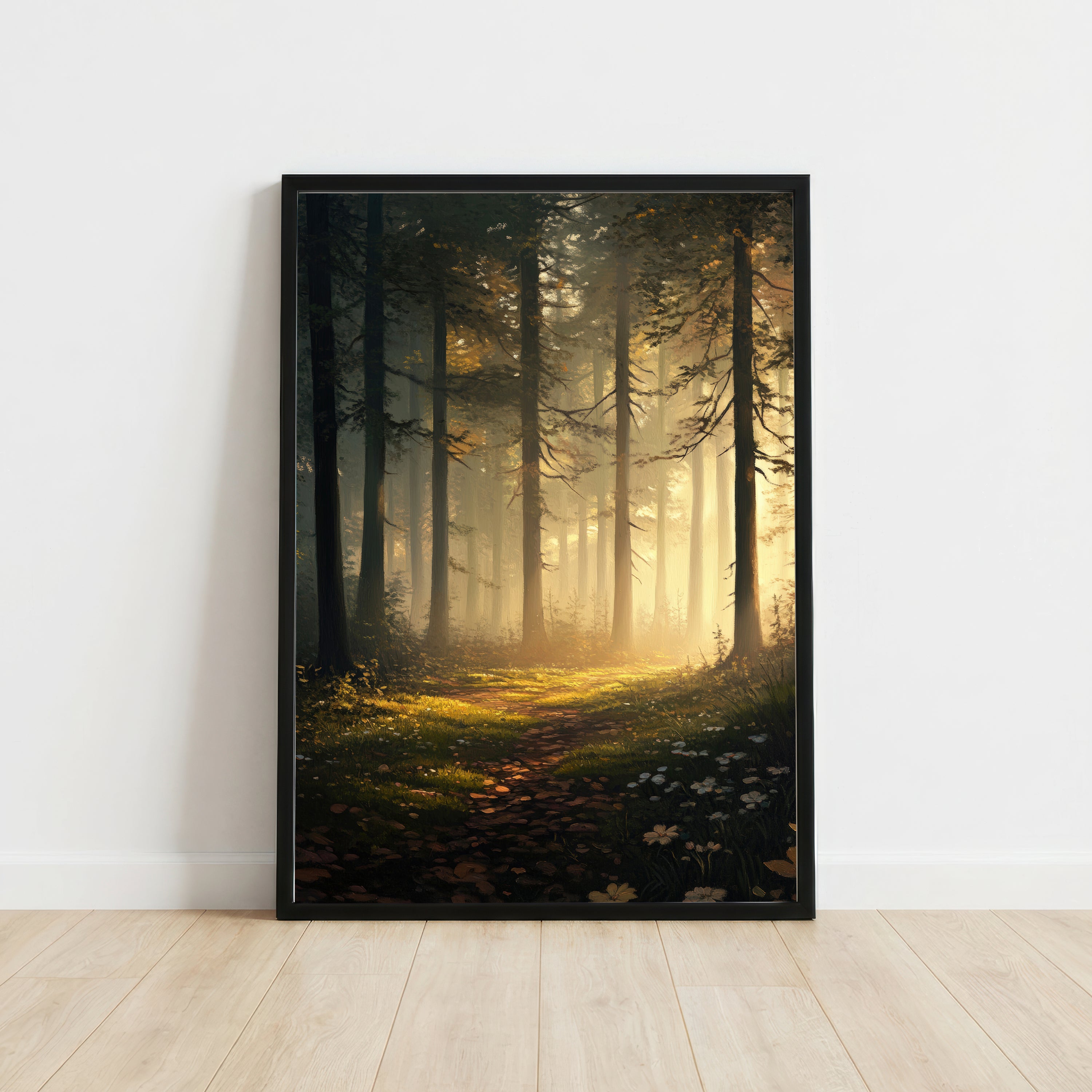 Sunlit Woodland Path Art Print