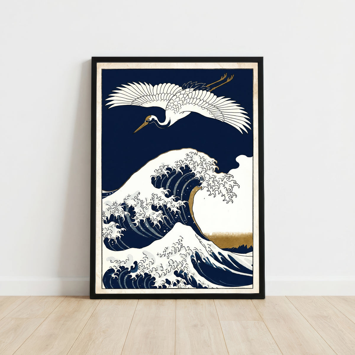Japanese Heron and Wave Art Print