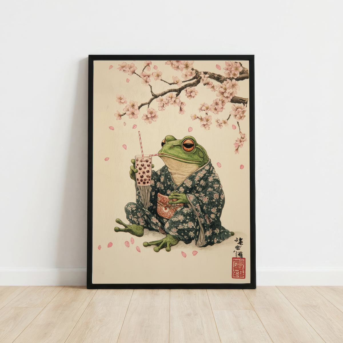 Japanese Frog Bubble Tea Art Print
