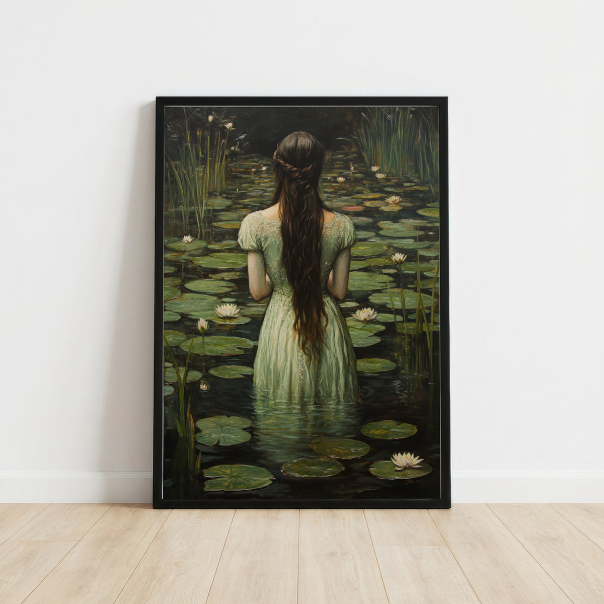 Woman in Water Lily Pond Art Print